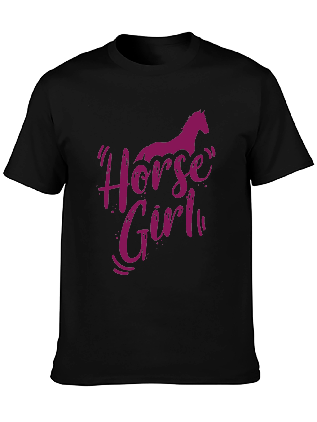 Black Horse Girl Graphic Tee - Unisex Black Cotton T-Shirt view 3