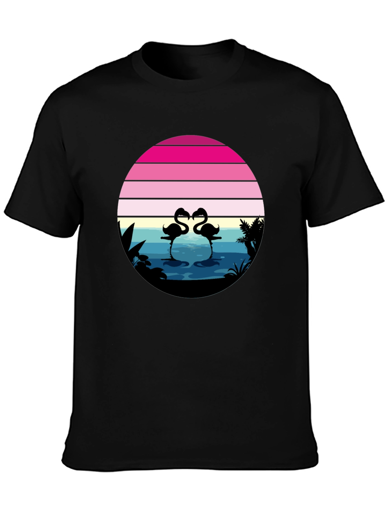 Black Retro Flamingo Sunset Graphic Tee view 3