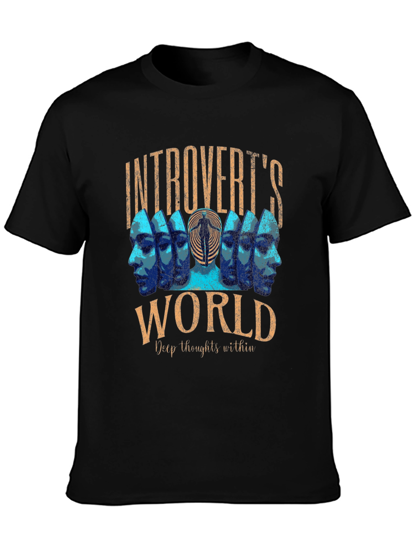 Black Introvert's World Graphic T-Shirt - Deep Thoughts Tee view 3