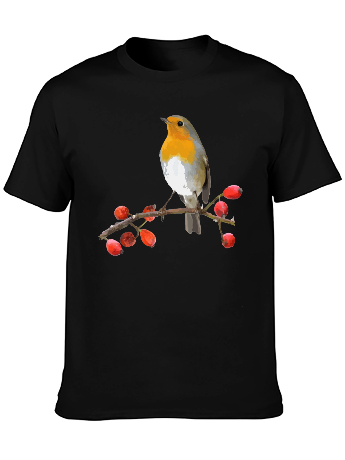 Black Robin Bird on Branch T-Shirt view 3