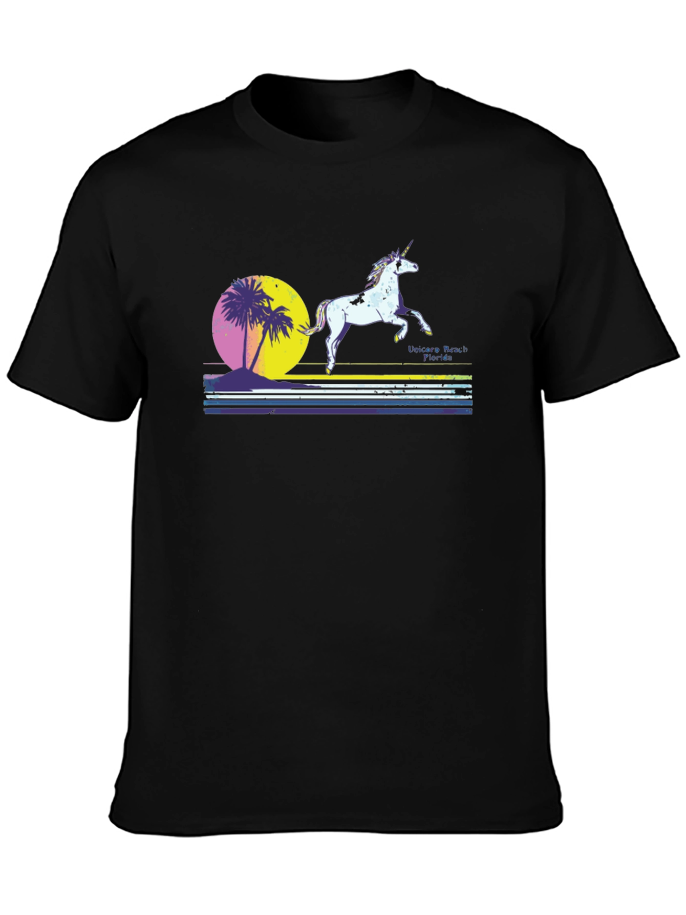 Black Unicorn Beach Florida Men's Black T-Shirt view 3