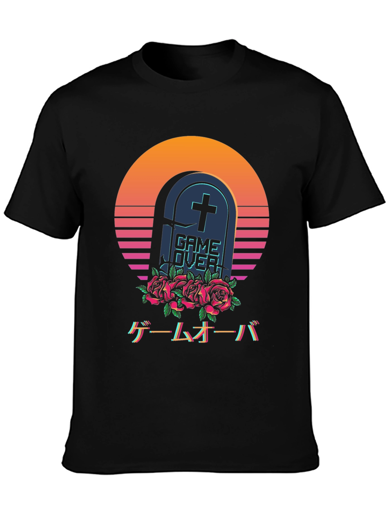 Black Game Over Tombstone T-Shirt - Vaporwave Aesthetic view 3
