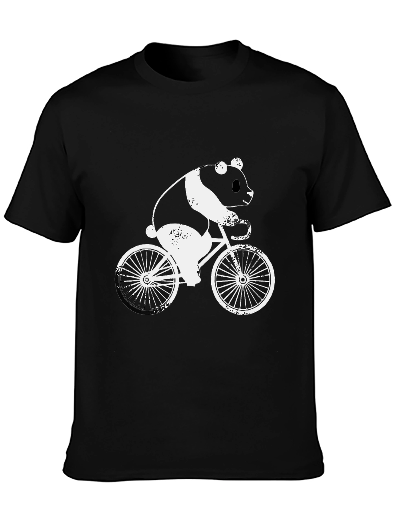 Black Panda on Bike Graphic Tee - Black Cotton T-Shirt view 3
