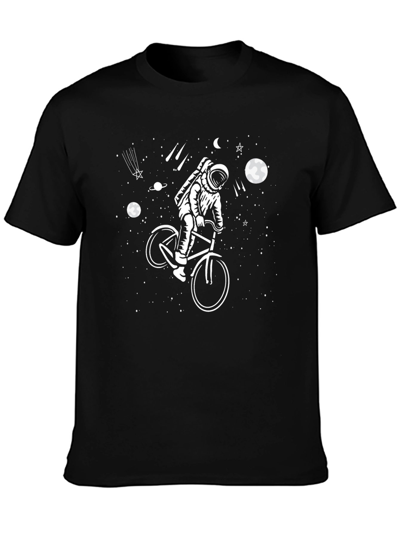Black Astronaut on Bike Space Graphic Tee view 3