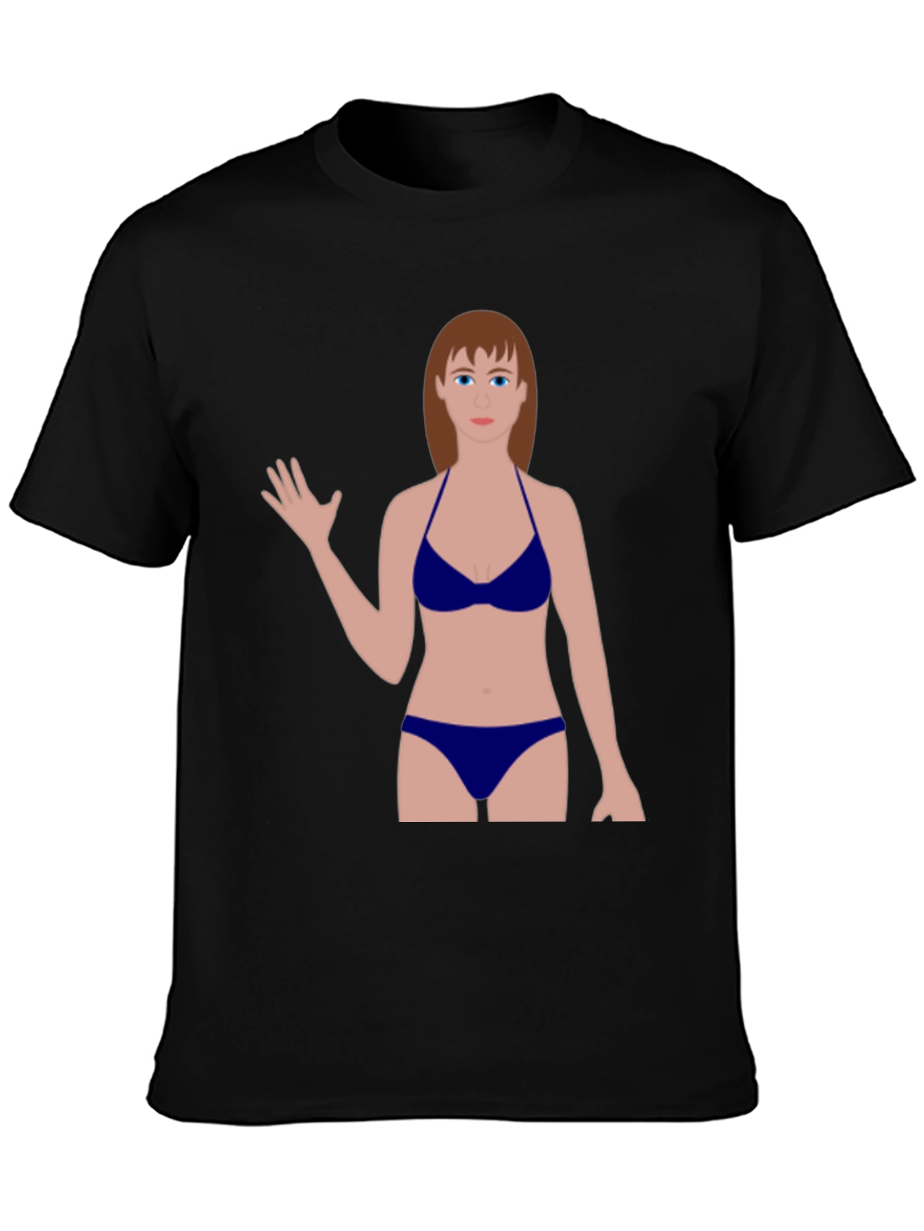 Black Novelty Graphic Tee - Cartoon Woman Swimsuit Design view 3