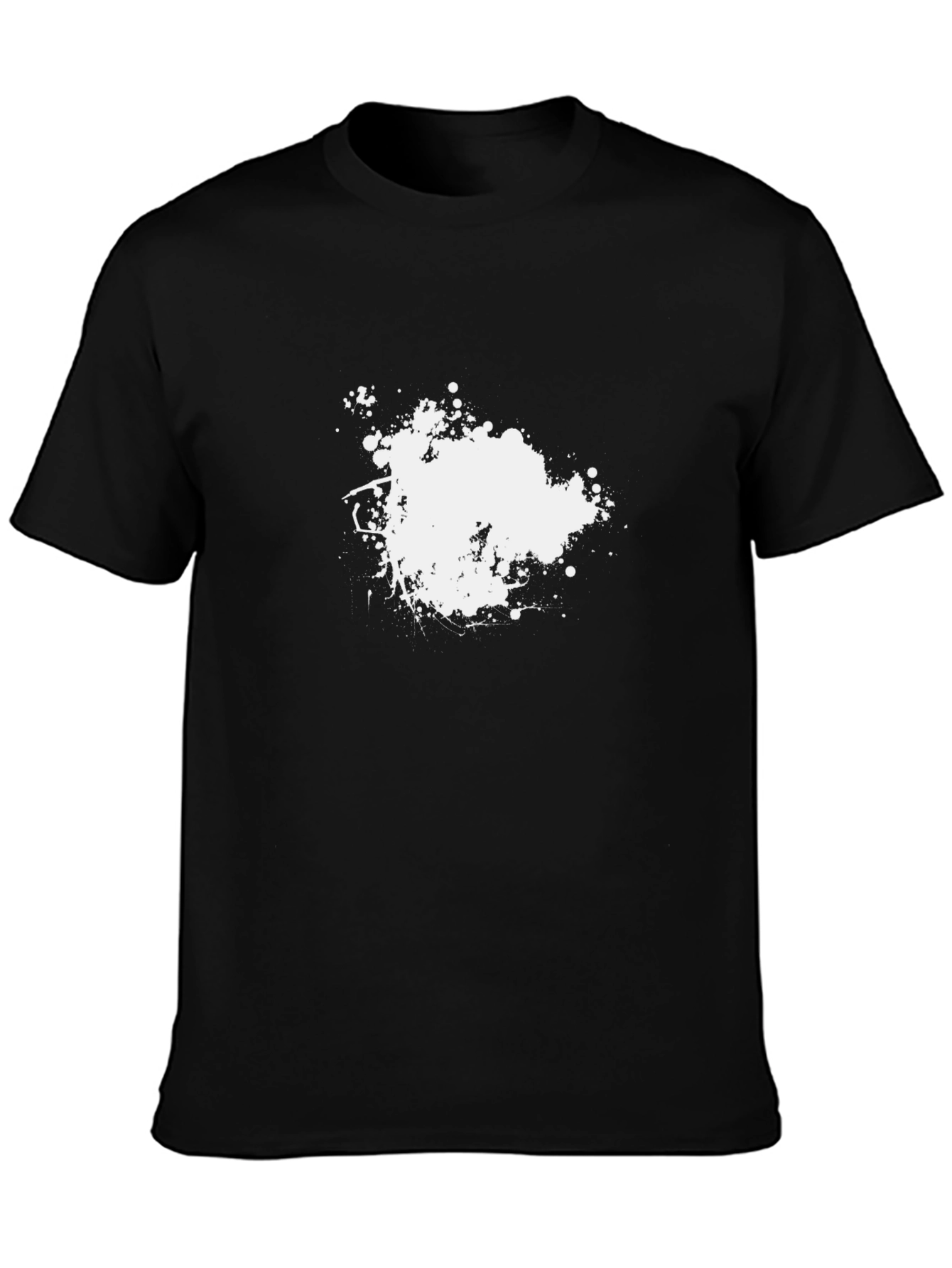 Black Men's Black T-Shirt with White Splatter Design view 3