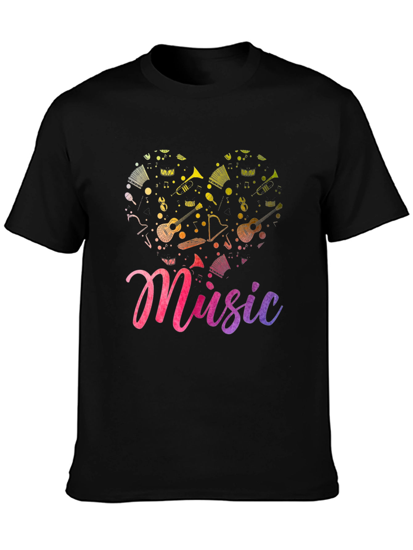 Black Music Heart Graphic Tee - Soft Black T-Shirt view 3