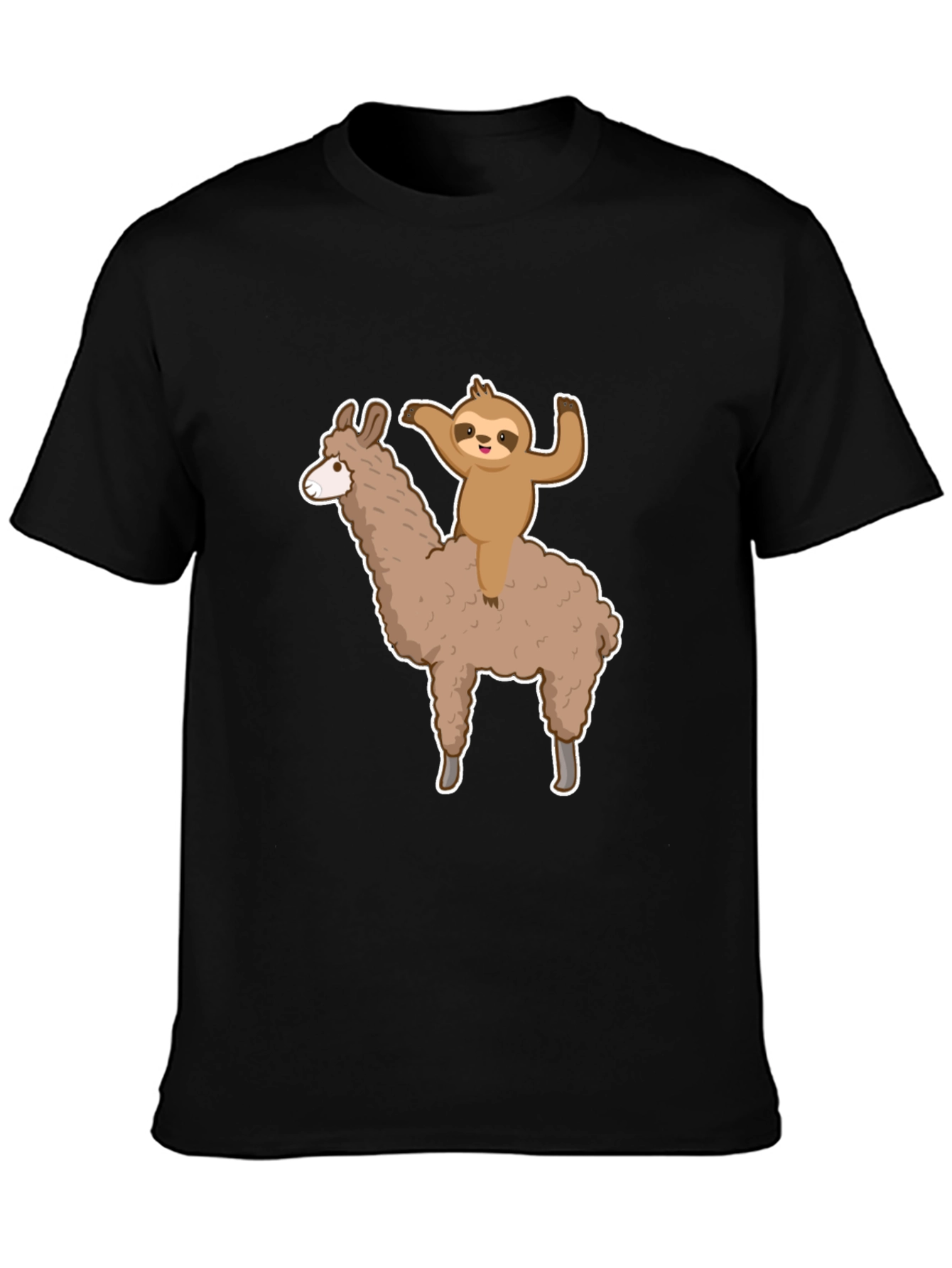 Black Sloth Riding Llama Graphic Tee - Men's Black T-Shirt view 3