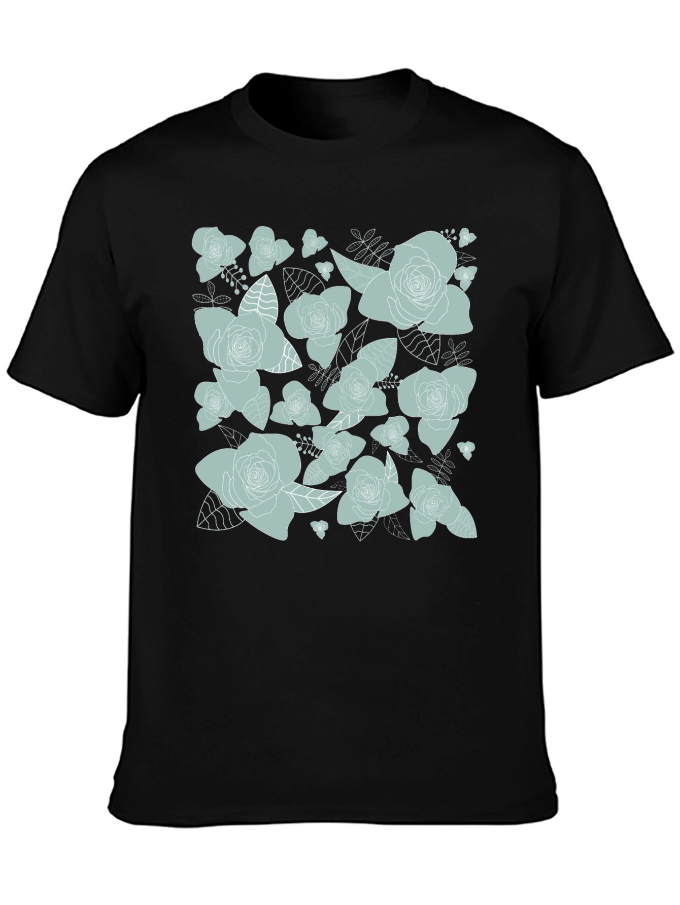 Black Floral Rose Print T-Shirt - Black view 3
