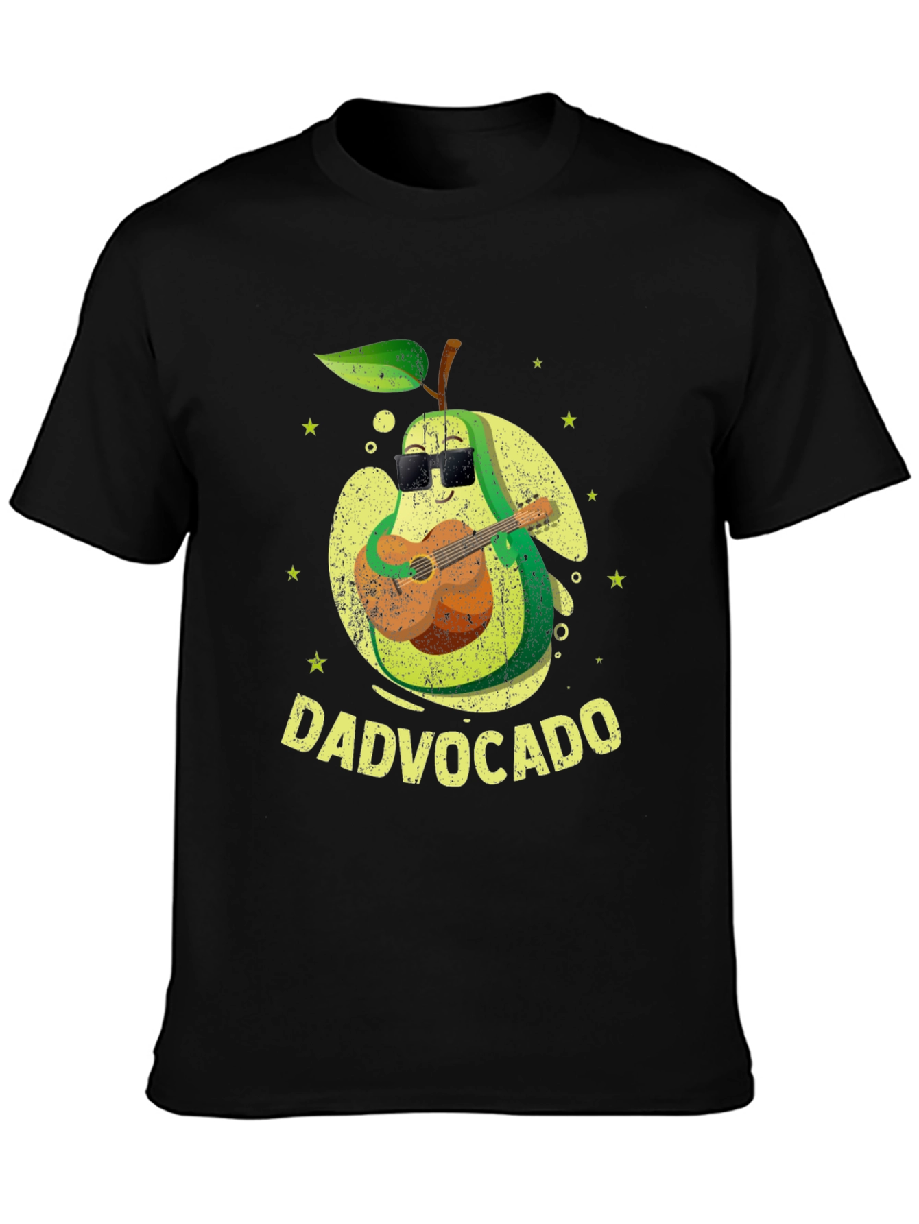 Black Dad-vocado T-Shirt: Avocado Playing Guitar - Fathers Day Tee view 3