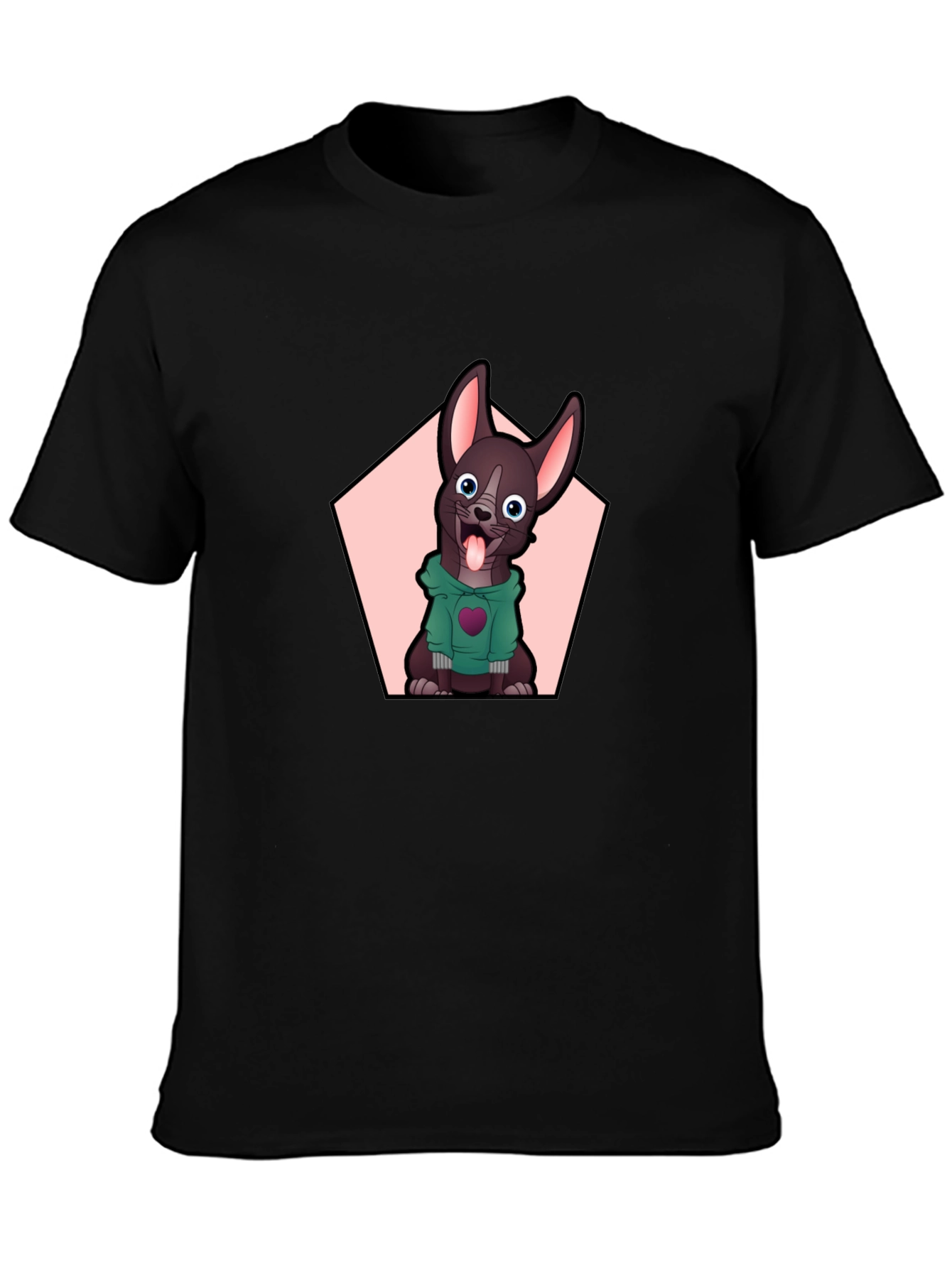 Black Cartoon Dog Graphic Tee - Black Cotton Blend view 3