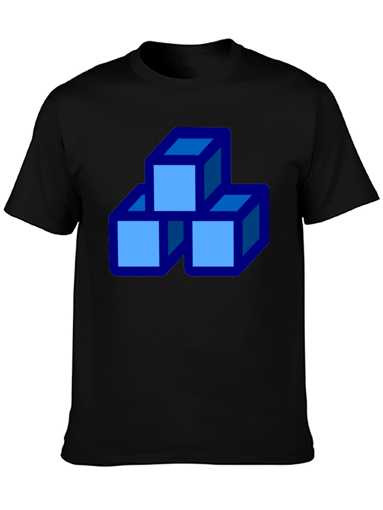 Black Geometric Cube Stack Graphic Tee - Modern Casual Shirt view 3