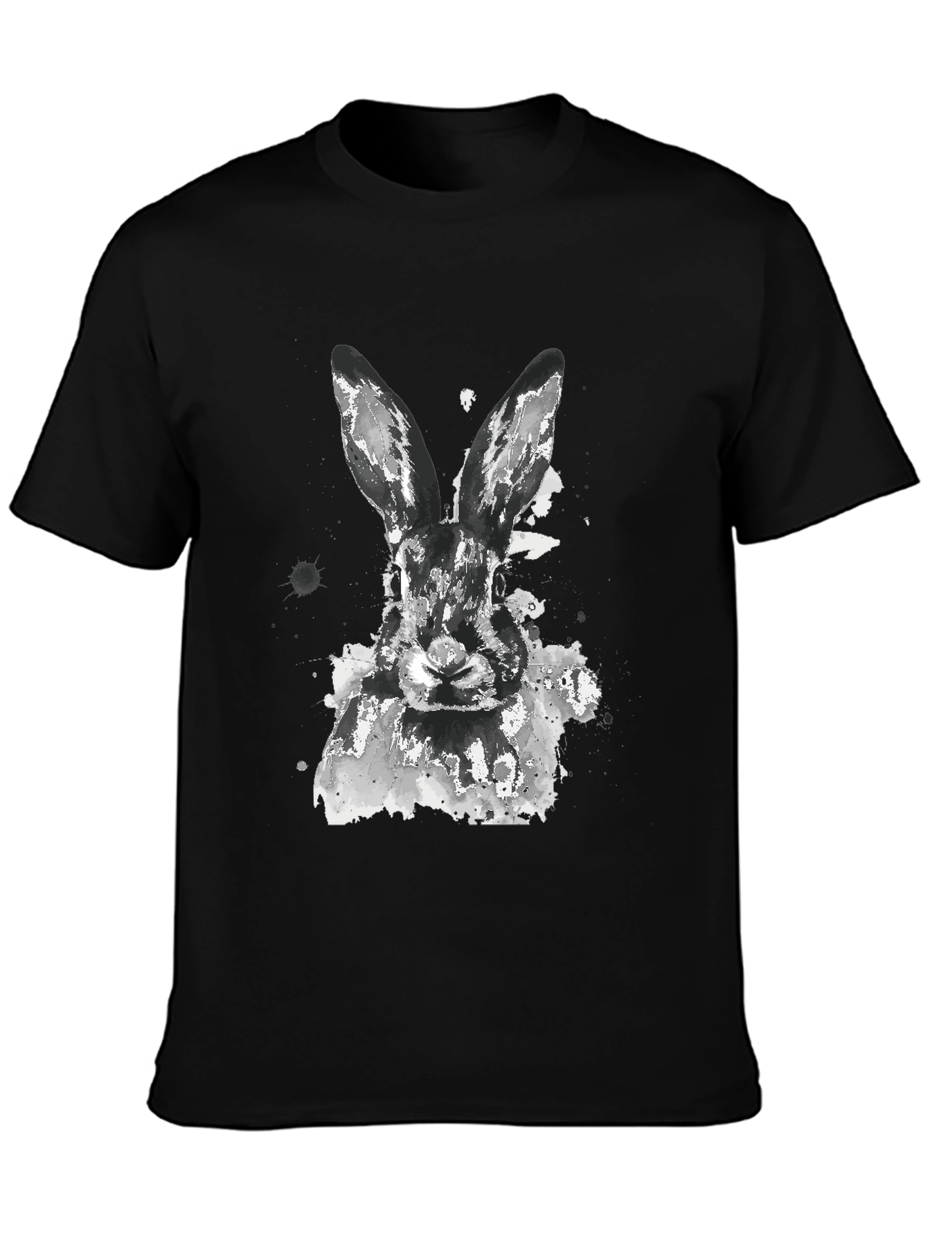 Black Rabbit Watercolor Graphic Tee - Casual Black T-Shirt view 3