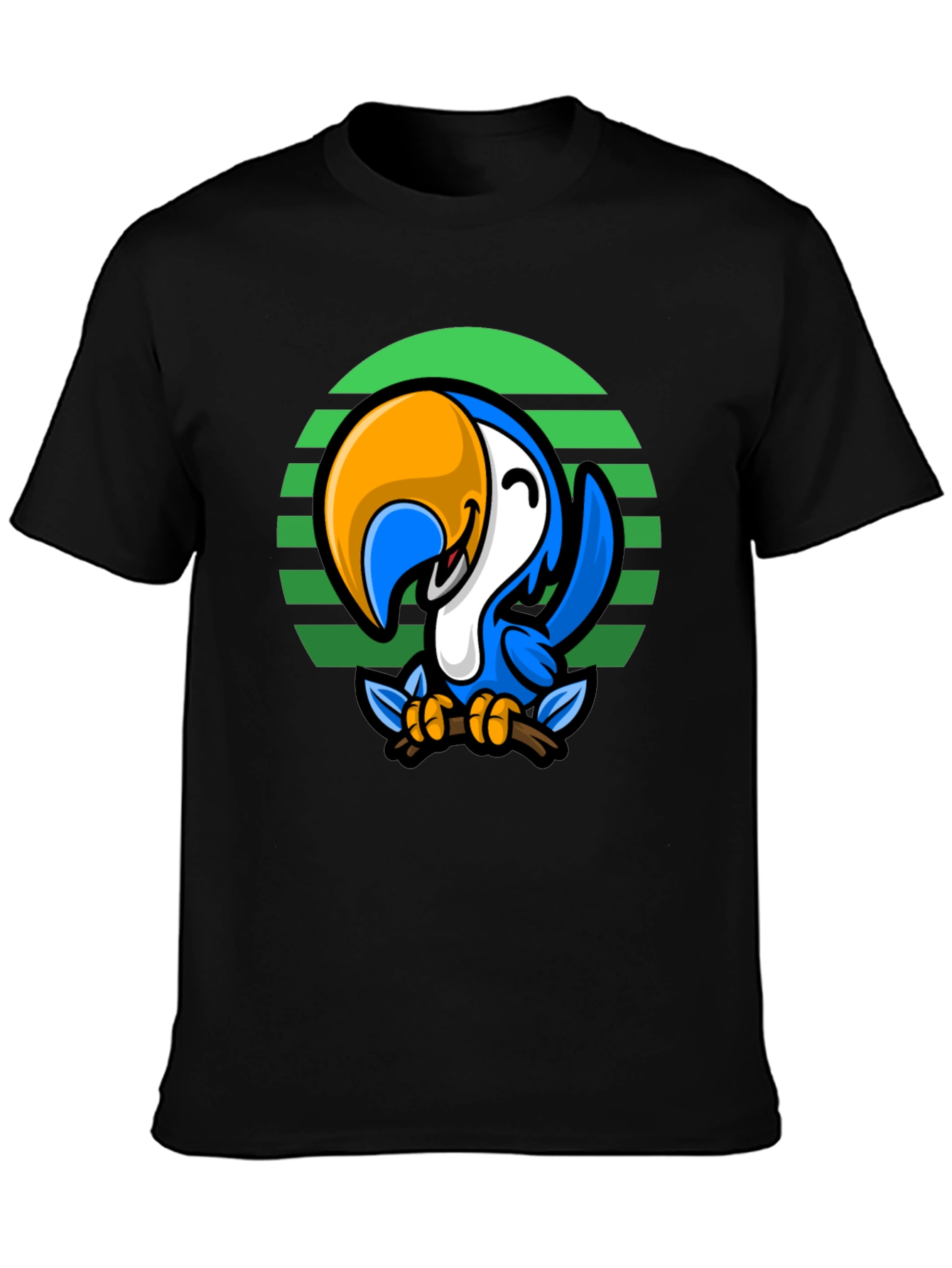 Black Cartoon Parrot Graphic Tee - Men's Black T-Shirt view 3