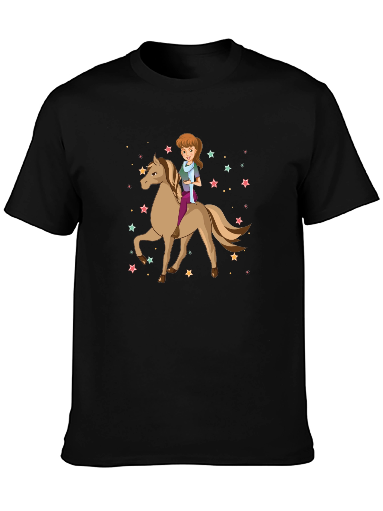Black Girl Riding Horse Stars T-Shirt view 3