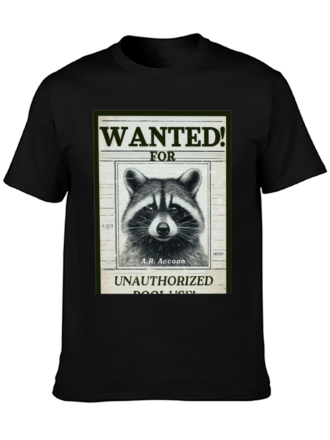 Black Raccoon Wanted T-Shirt - A.R. Accoon - Funny Graphic Tee view 3