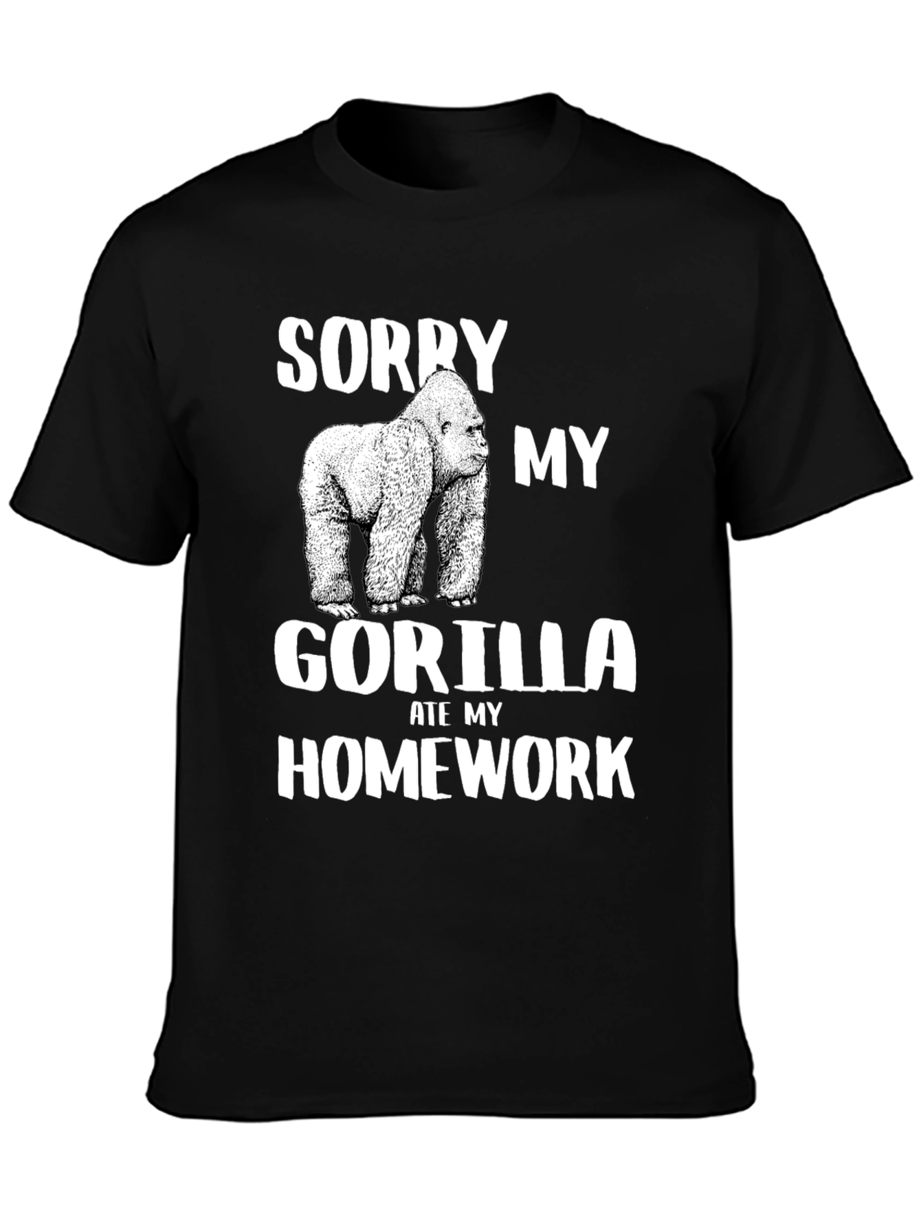 Black Sorry My Gorilla Ate My Homework T-Shirt view 3