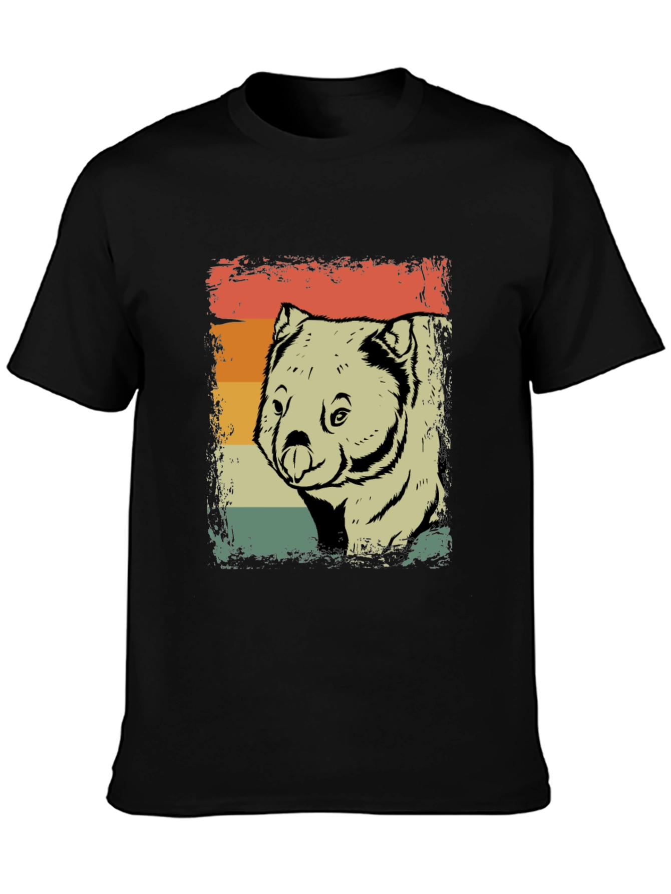 Black Retro Wombat T-Shirt - Distressed Vintage Style view 3