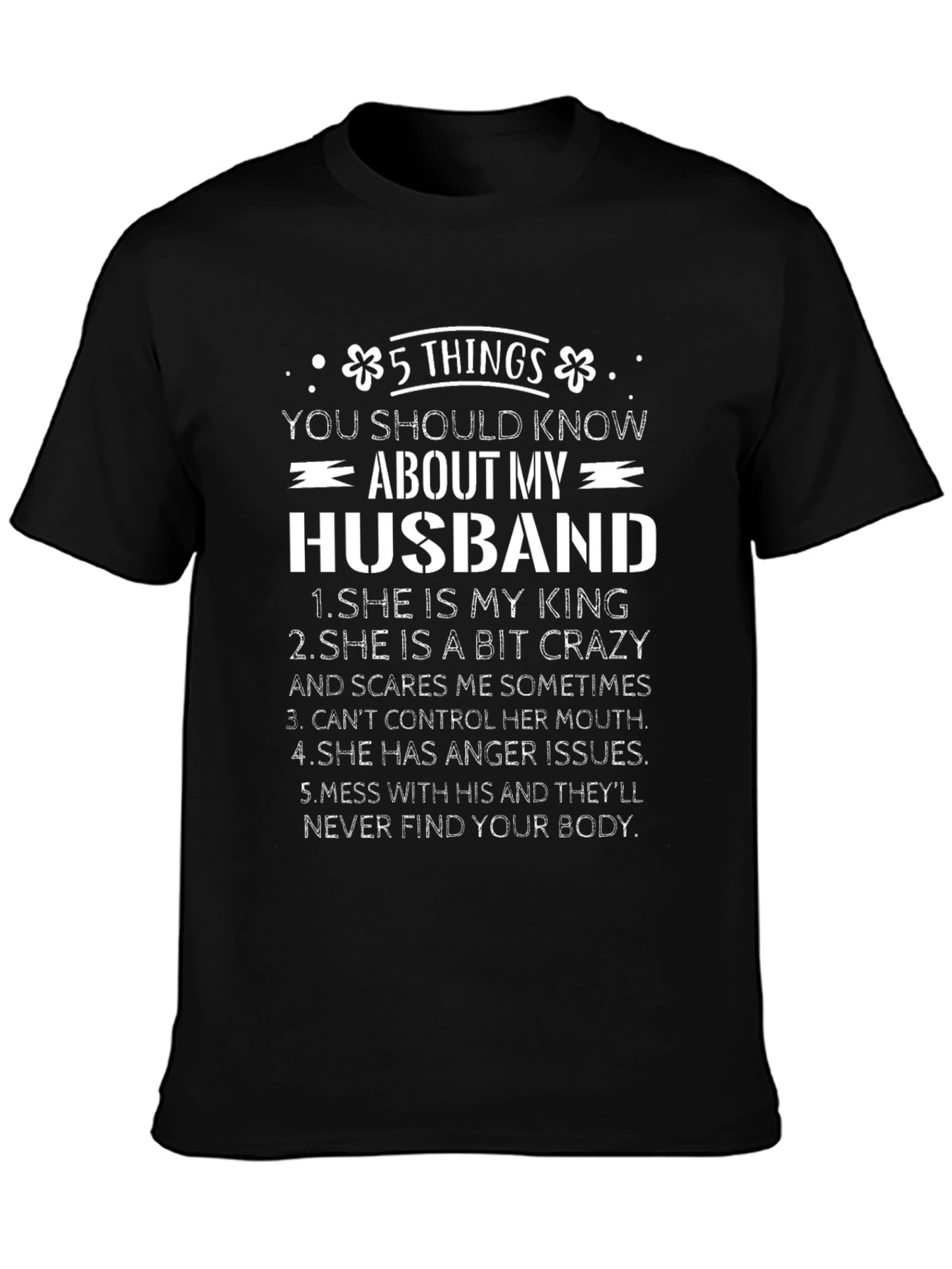Black 5 Things About My Husband Funny T-Shirt view 3