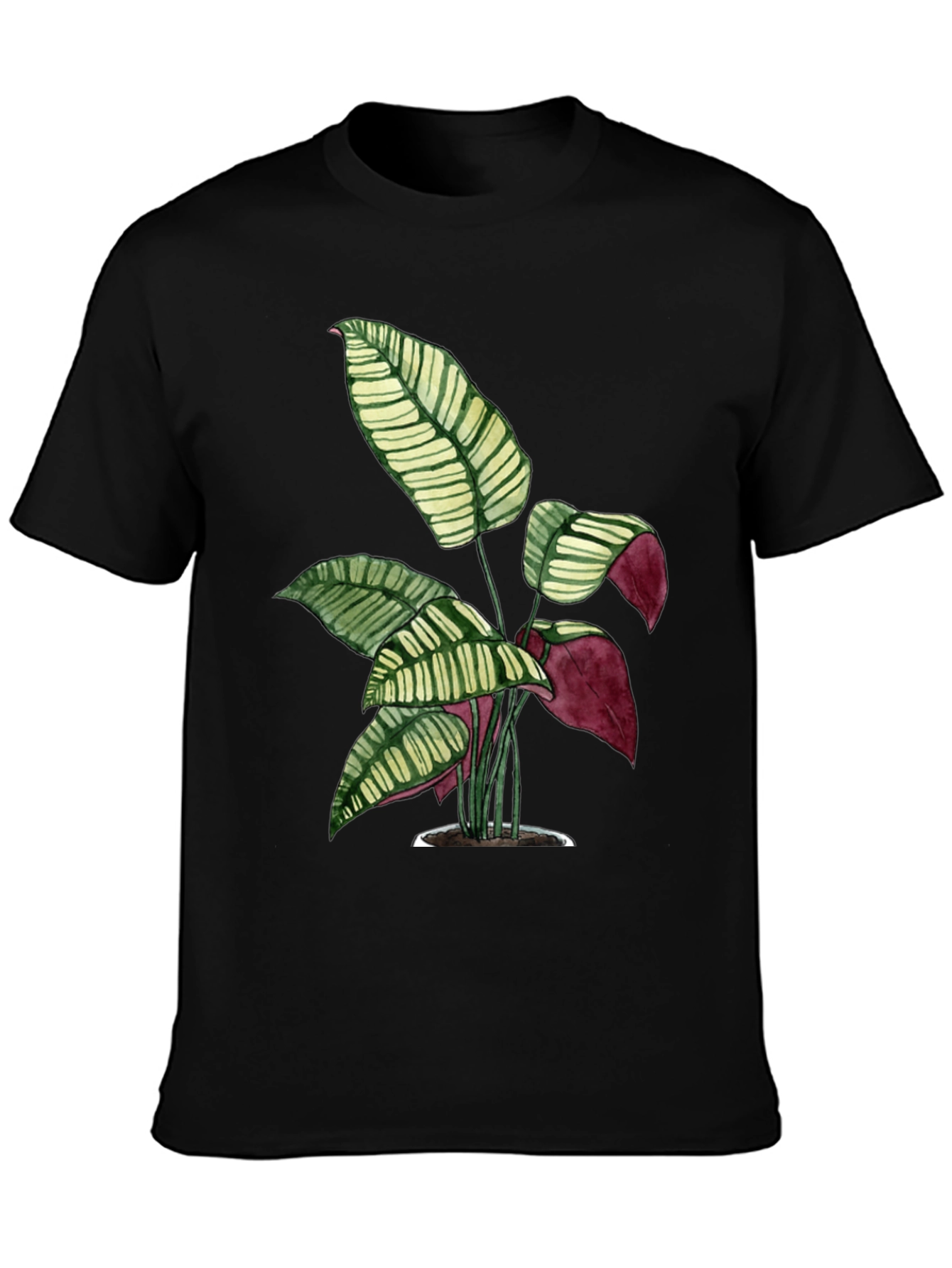 Black Botanical Print Tee - Black Cotton T-Shirt view 3