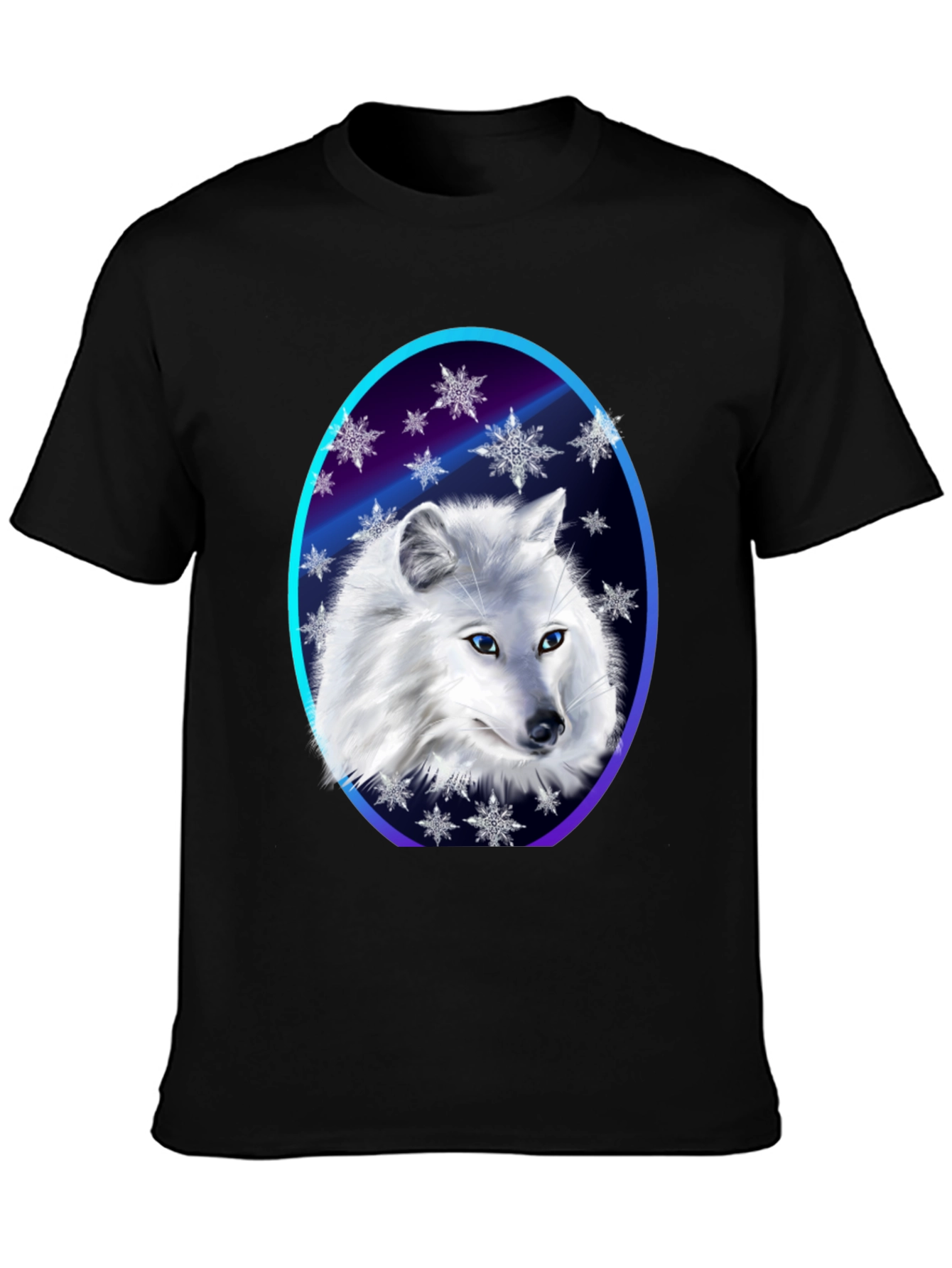 Black Arctic Fox Snowflake T-Shirt - Winter Apparel view 3