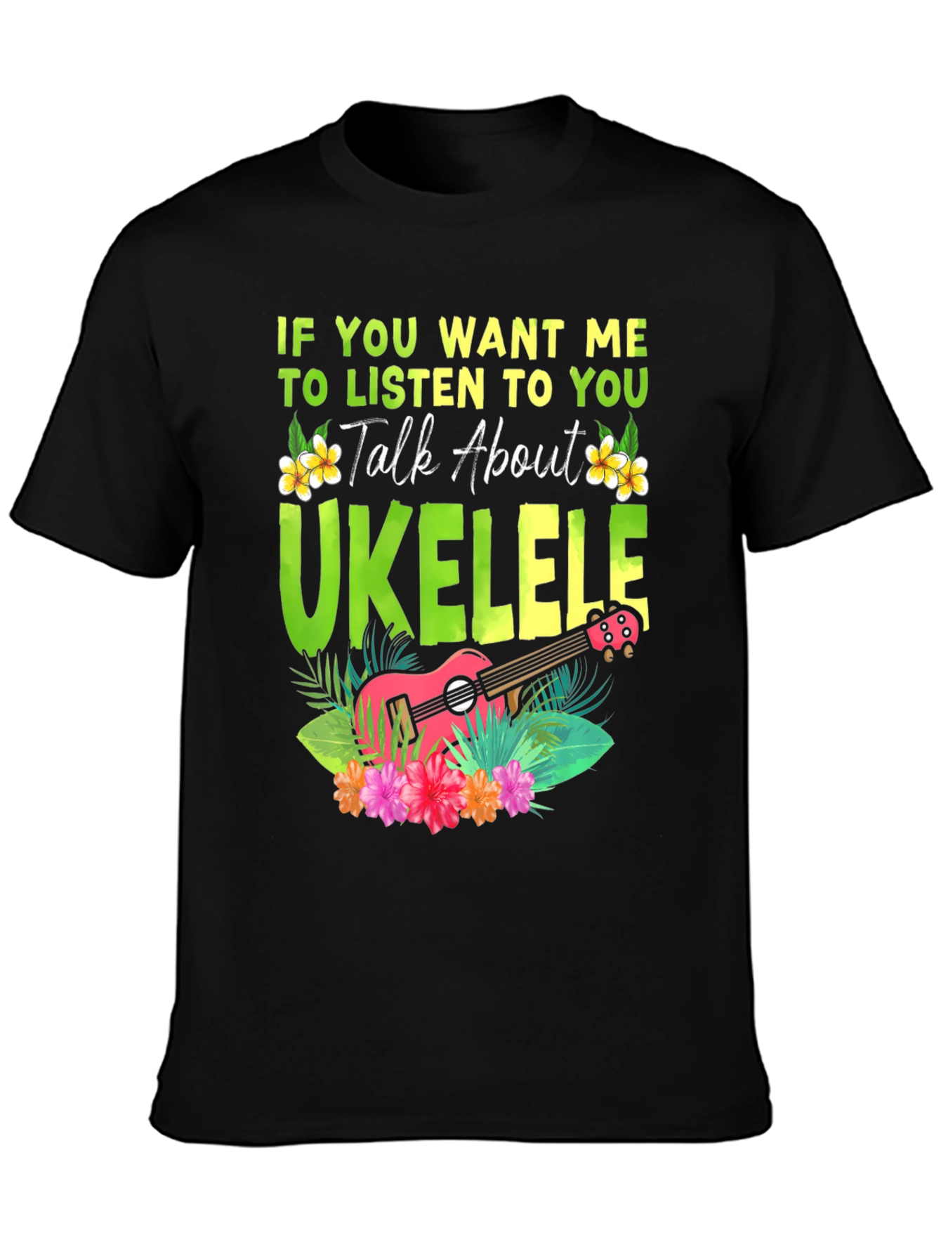 Black Ukulele Lover T-Shirt - Talk About Ukulele Tee view 3