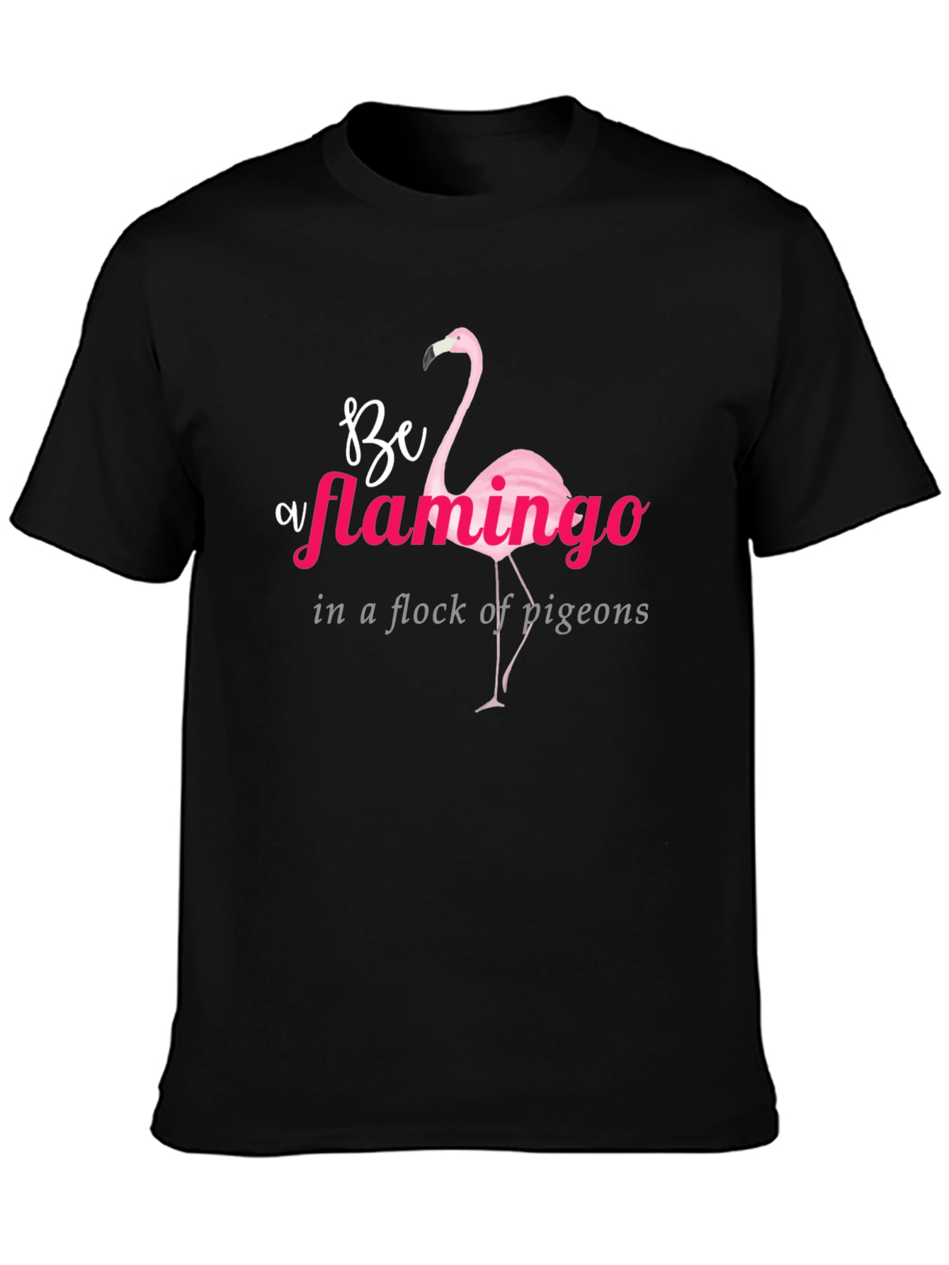 Black Be a Flamingo Graphic Tee - Black Cotton T-Shirt view 3