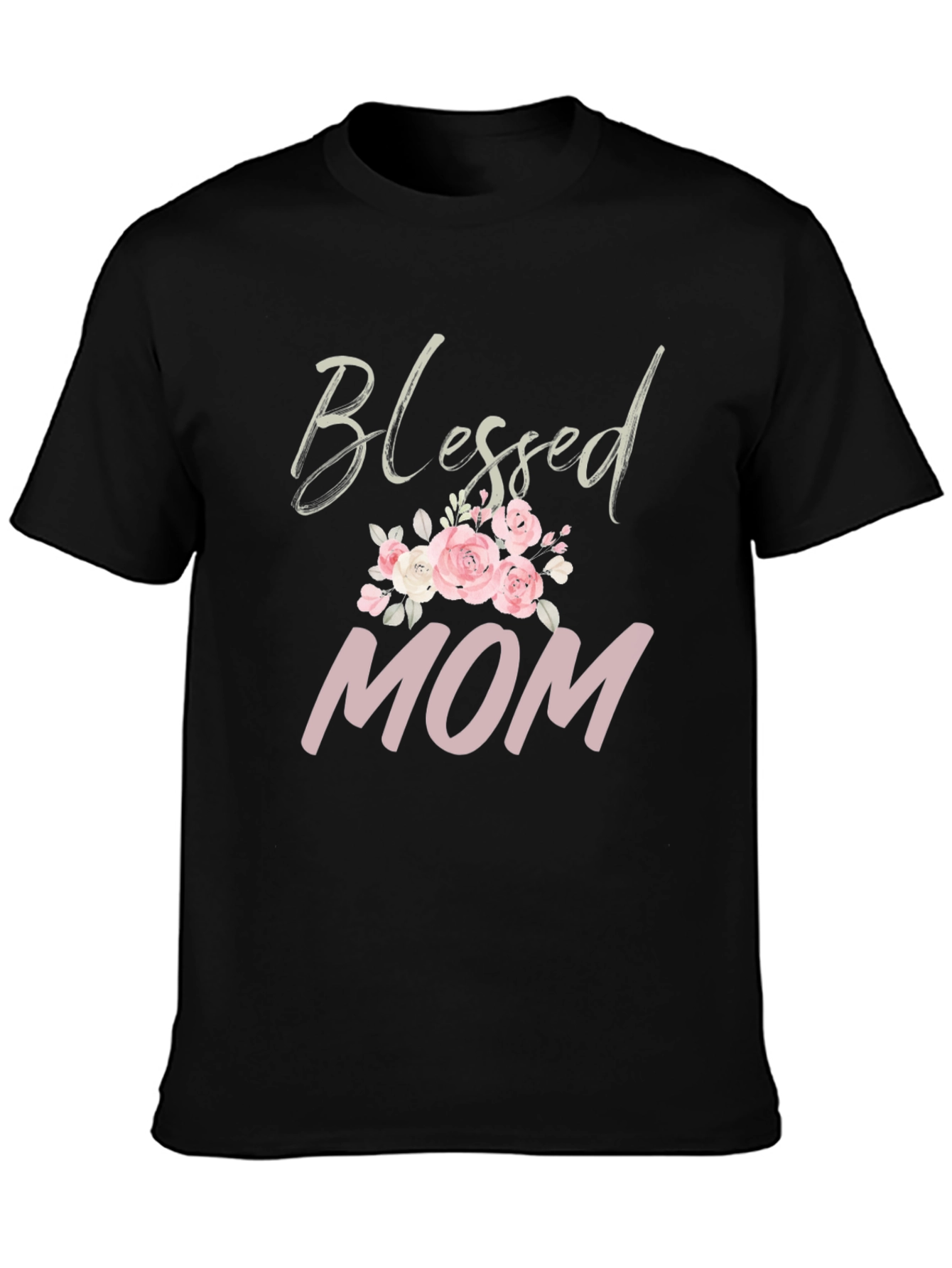 Black Blessed Mom Floral Graphic T-Shirt view 3