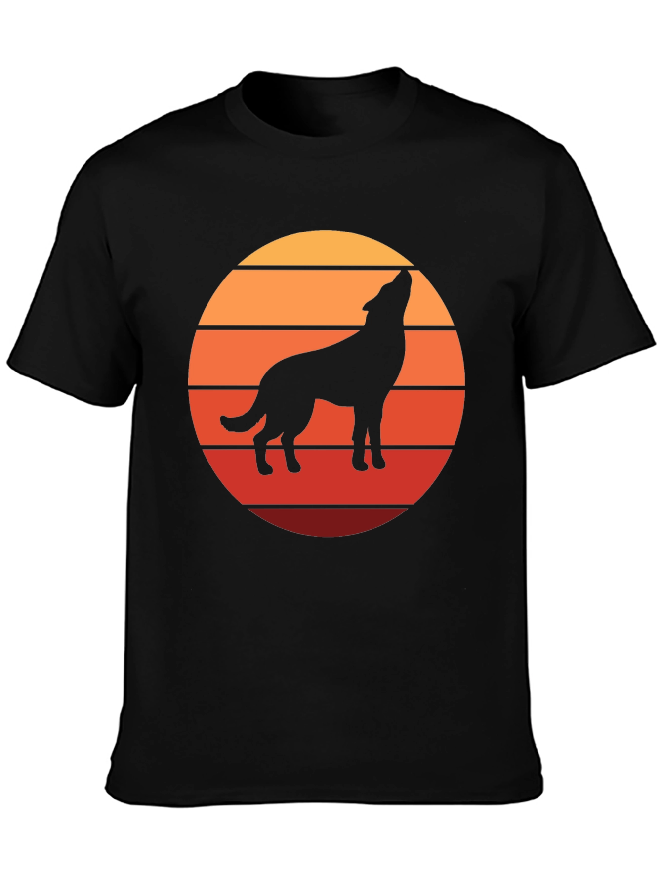 Black Wolf Silhouette Sunset Graphic Tee - Black view 3