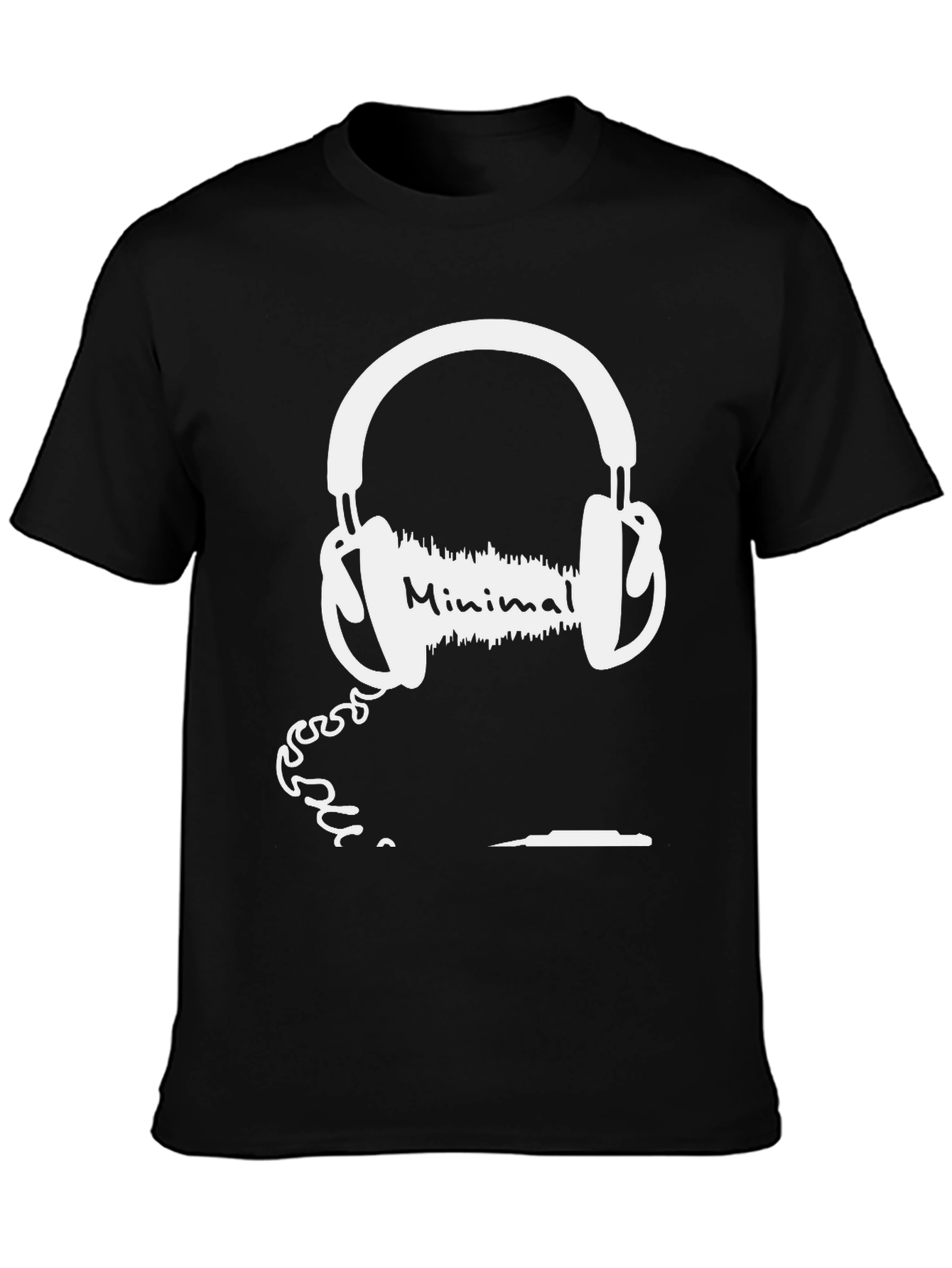 Black Minimal Headphones Black T-Shirt view 3