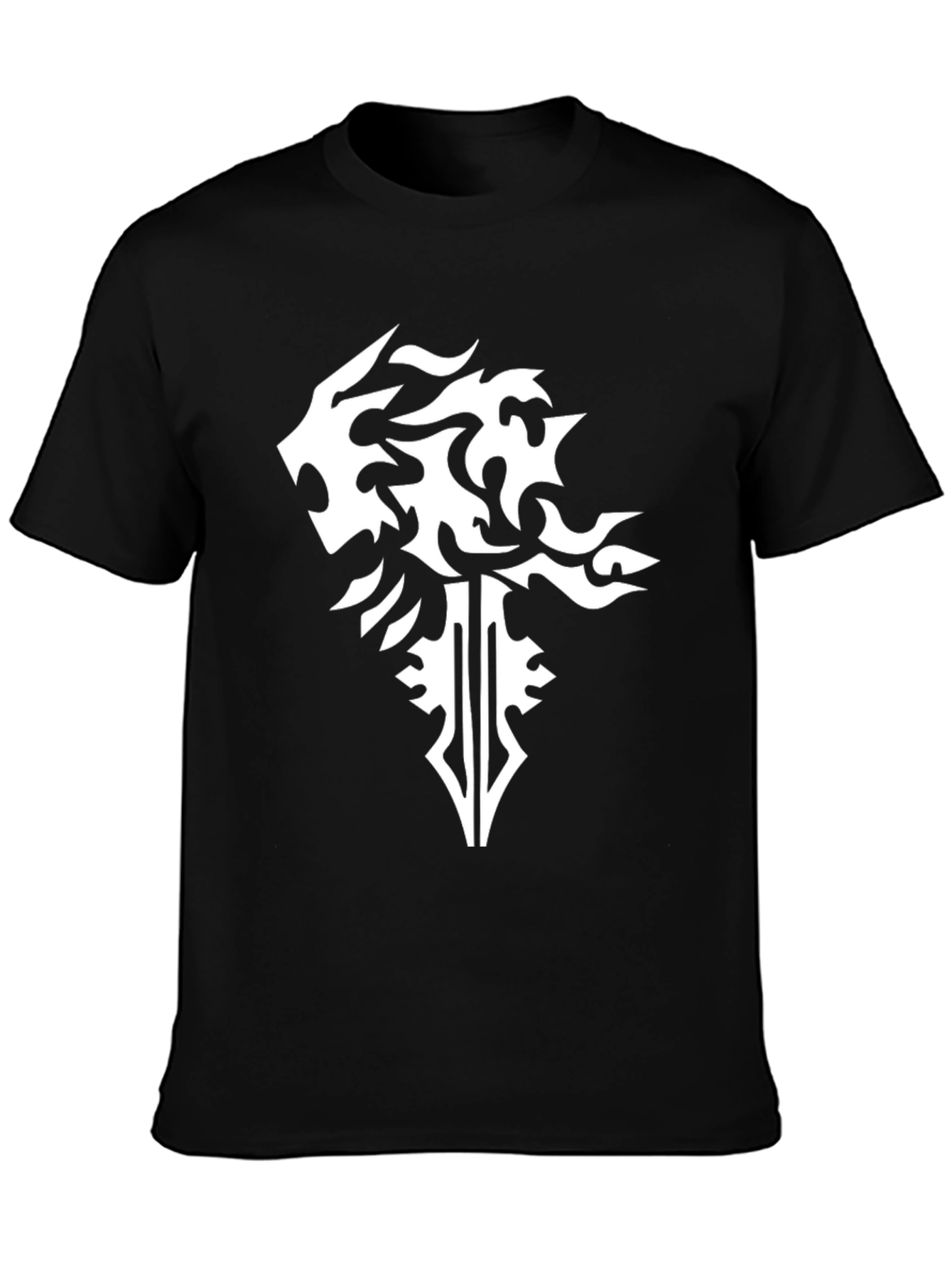 Black Black T-Shirt with Abstract Lion & Sword Design view 3