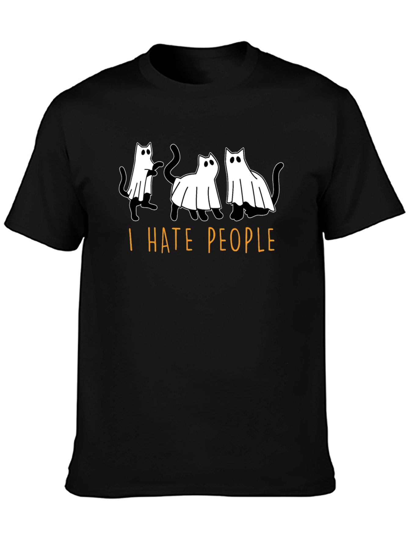 Black I Hate People Ghost Cats Black T-Shirt view 3