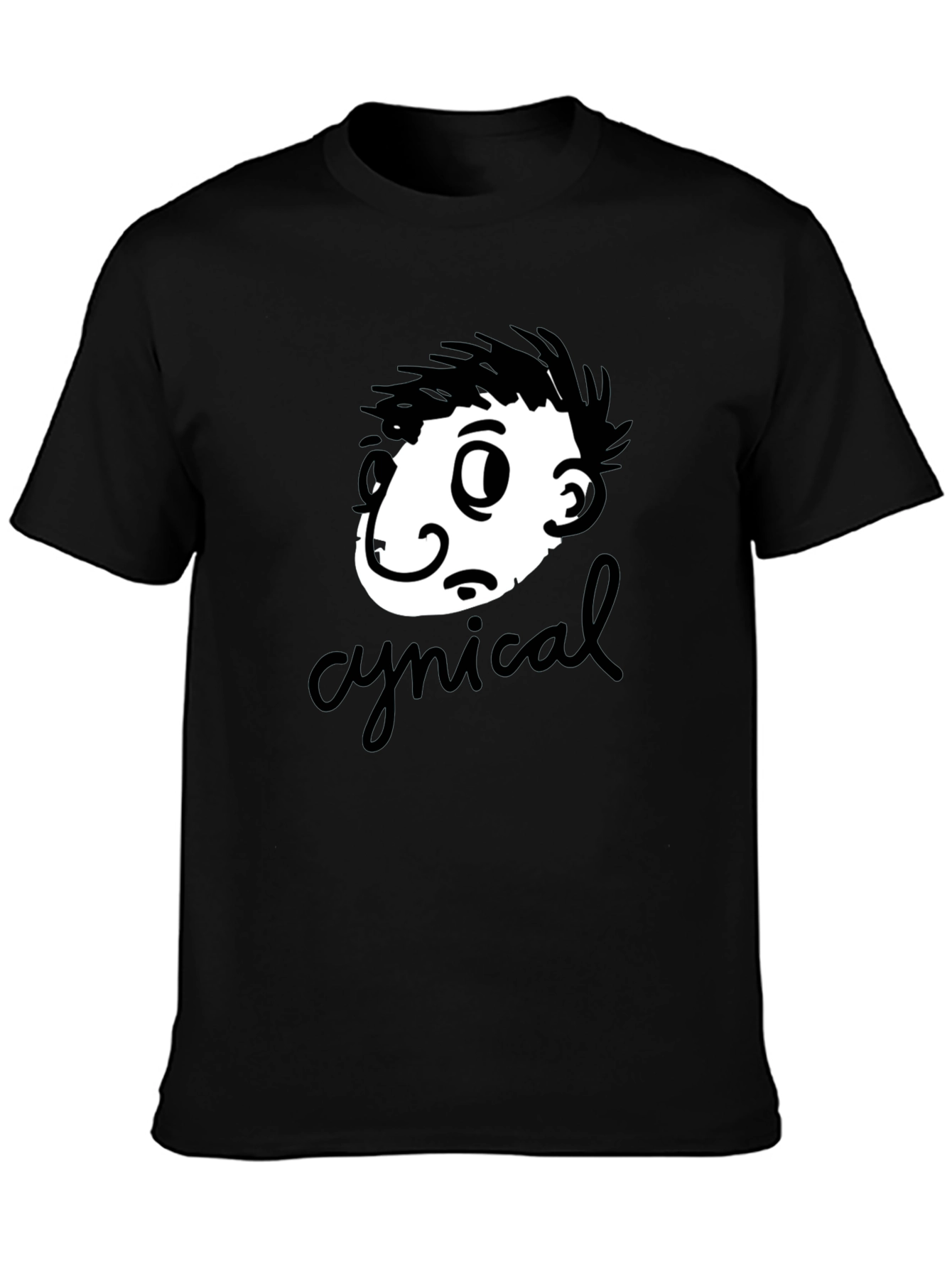 Black Cynical Cartoon Graphic T-Shirt - Black view 3