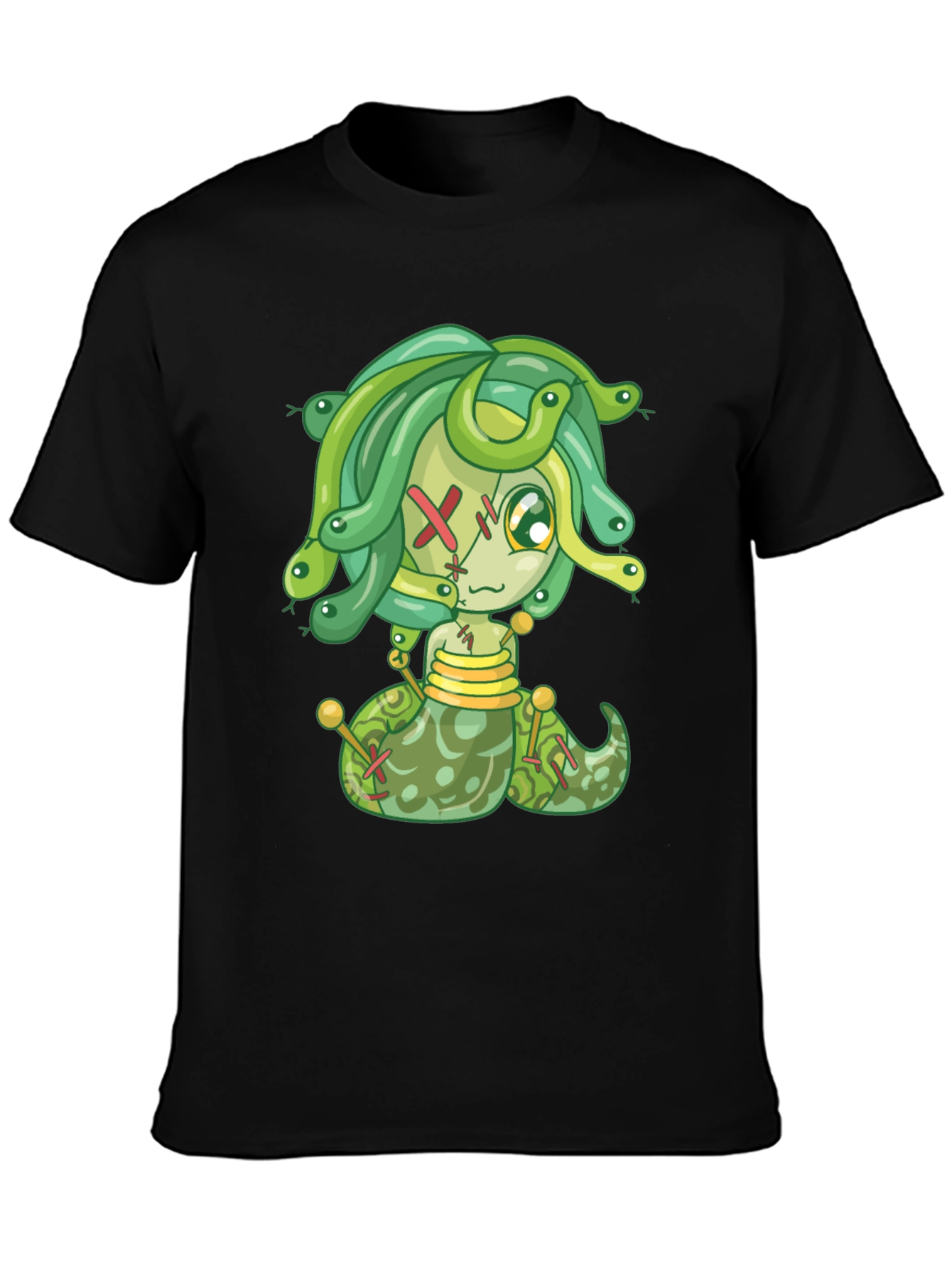 Black Medusa Cartoon Graphic Tee - Black view 3