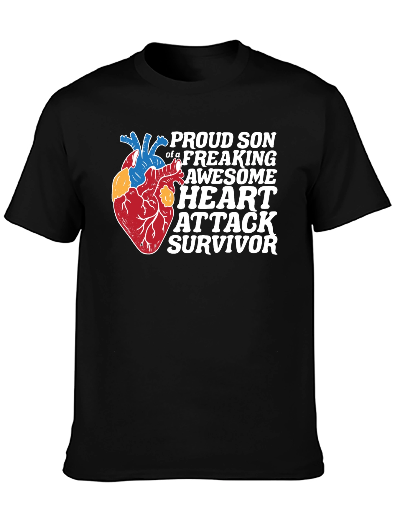 Black Proud Son Heart Attack Survivor Graphic Tee view 3