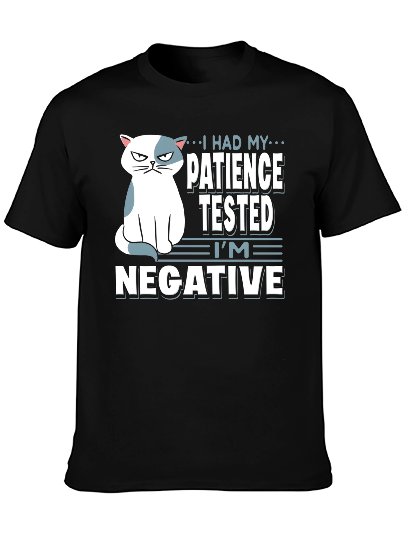 Black Humorous Cat Patience Tested Black T-Shirt view 3