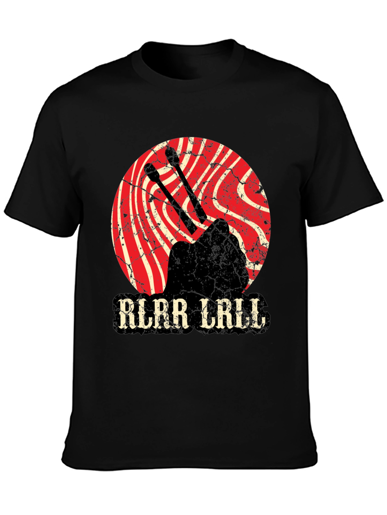 Black Vintage Style Drummer T-Shirt - Rlar Lrill Design view 3