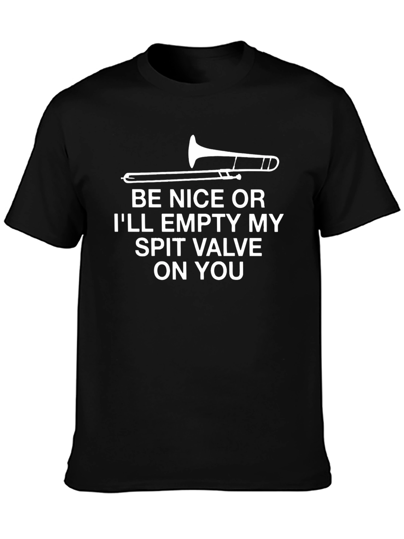 Black Trombone Spit Valve Funny Graphic T-Shirt view 3