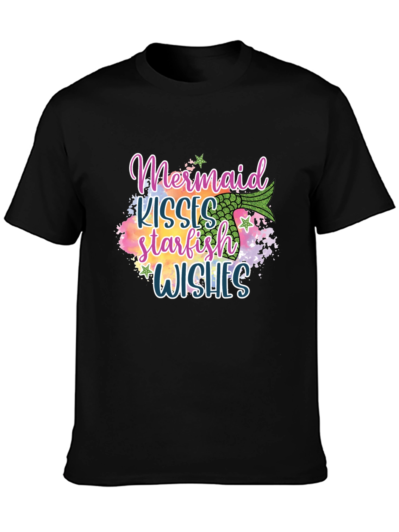 Black Mermaid Kisses Starfish Wishes Graphic Tee view 3