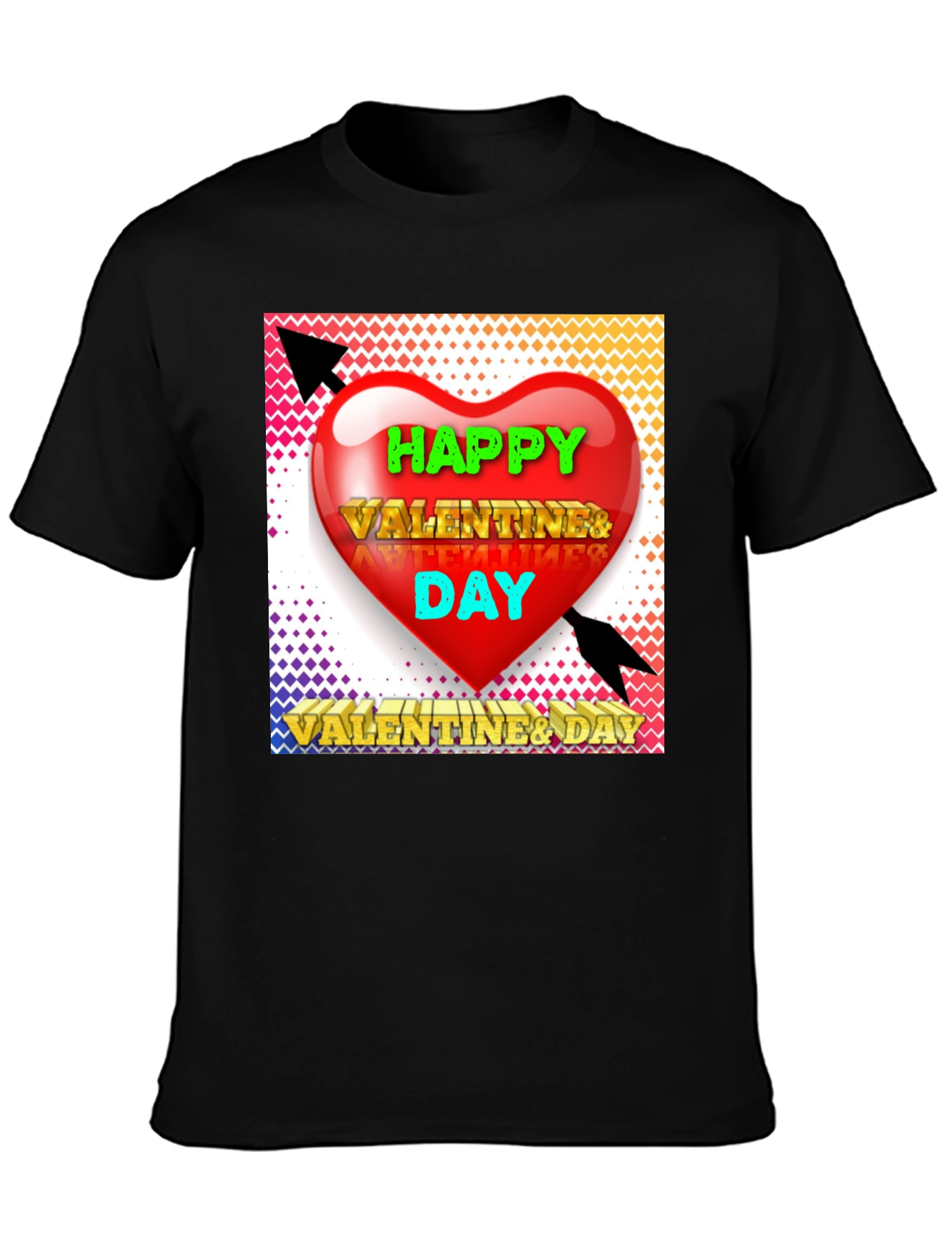 Black Happy Valentine's Day T-Shirt, Heart Arrow Design view 3