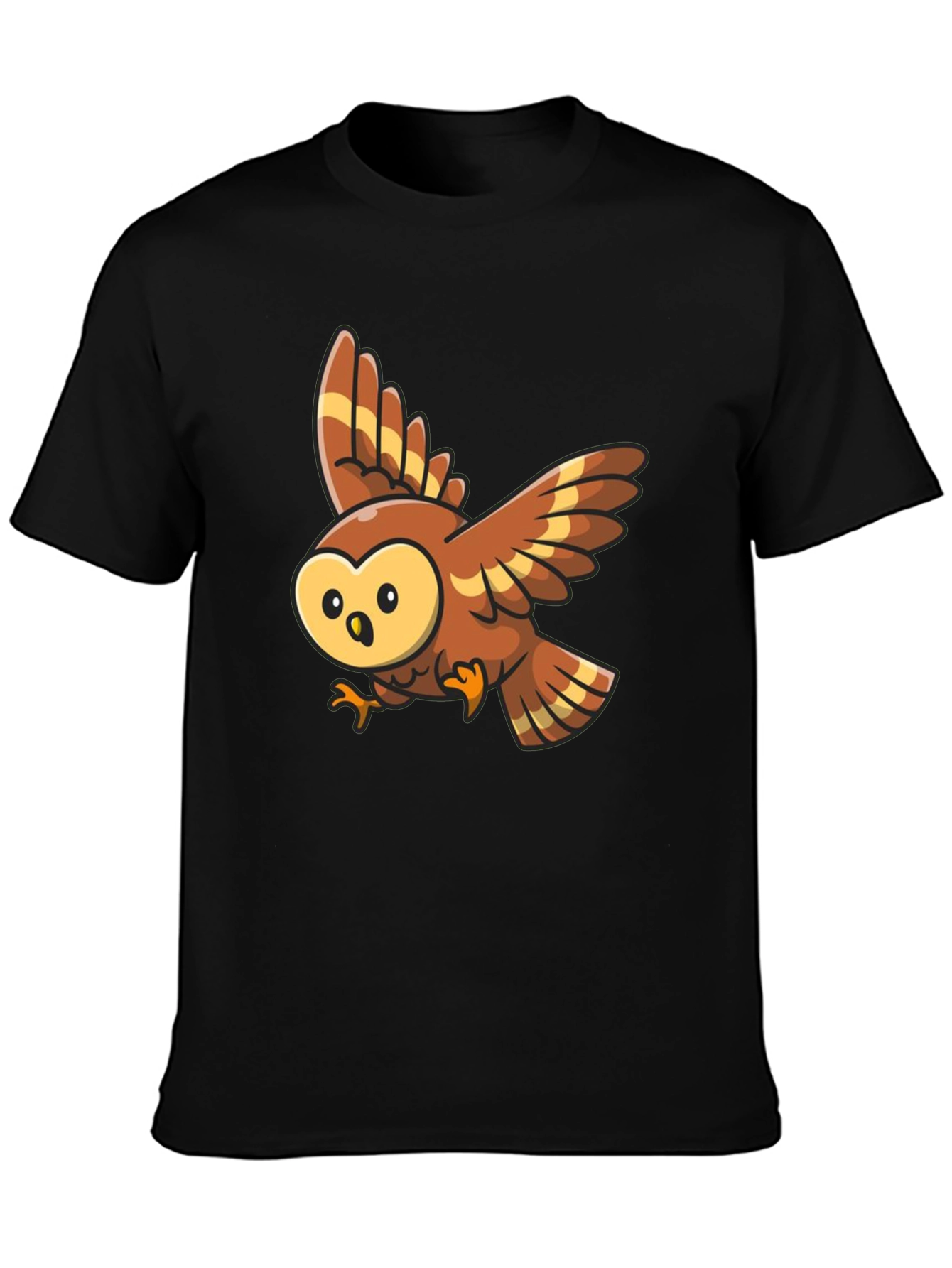 Black Cartoon Owl Graphic Tee - Black Cotton Blend view 3