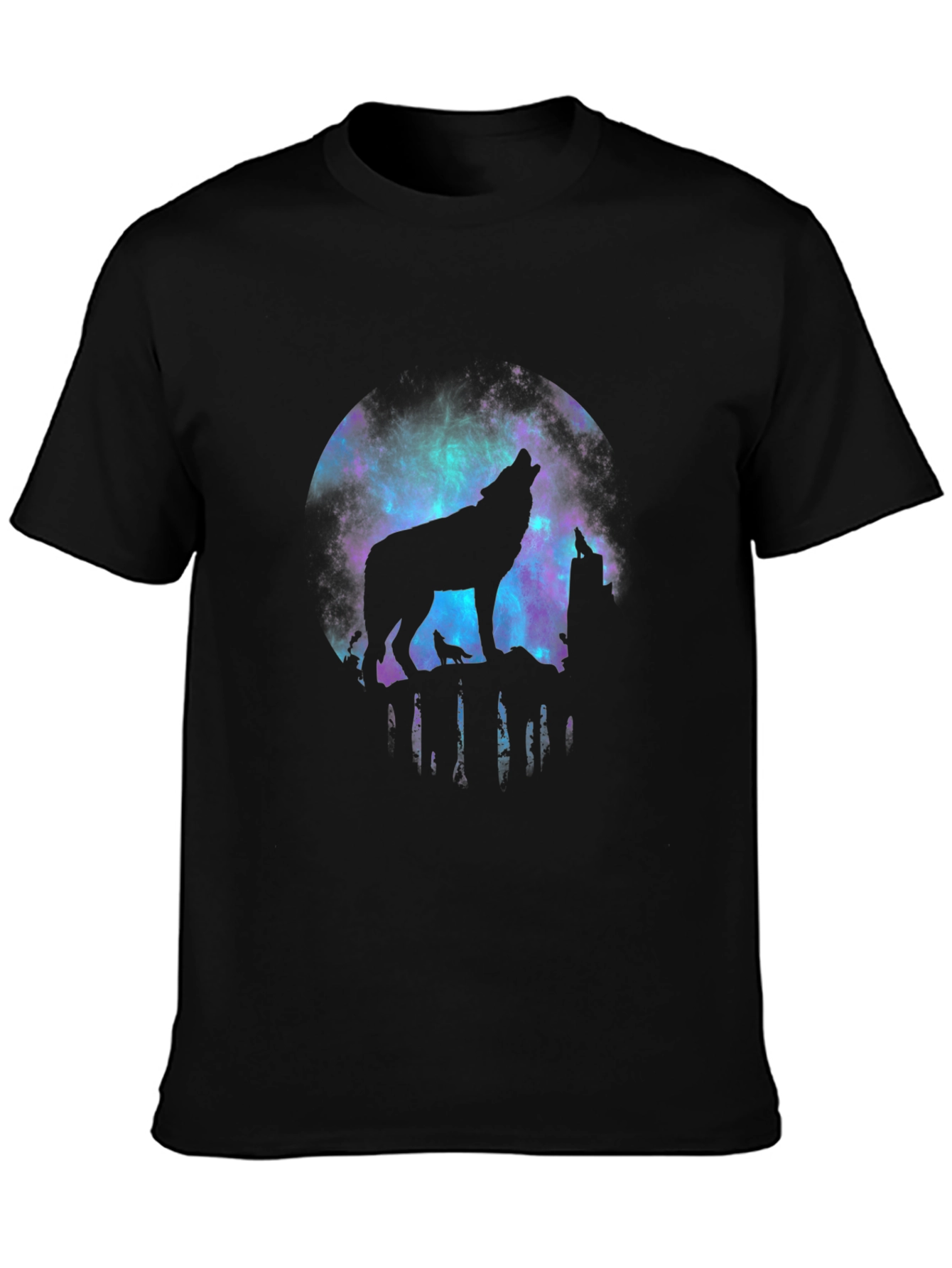 Black Wolf Galaxy T-Shirt - Men's Black Tee view 3