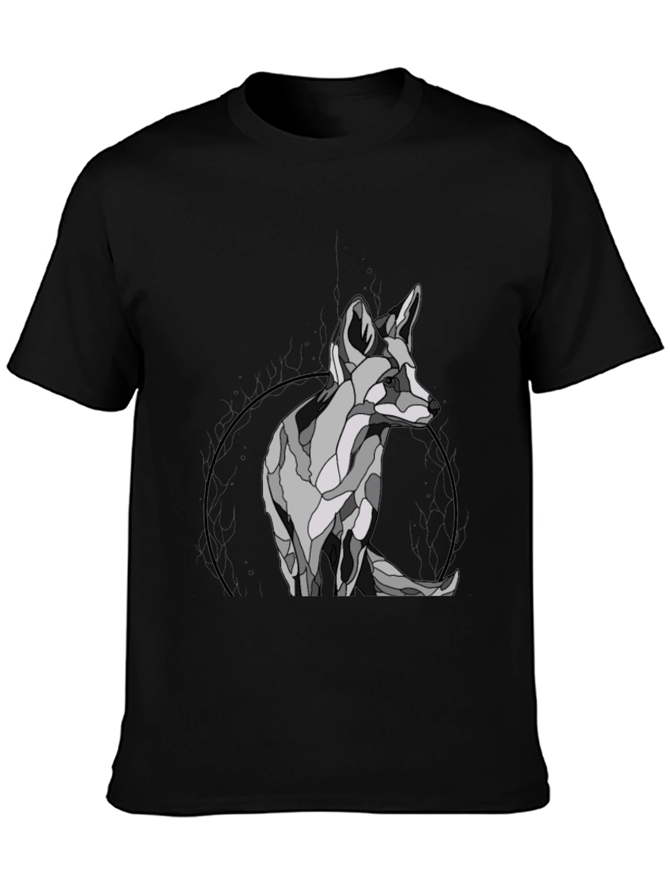 Black Geometric Fox Graphic T-Shirt view 3