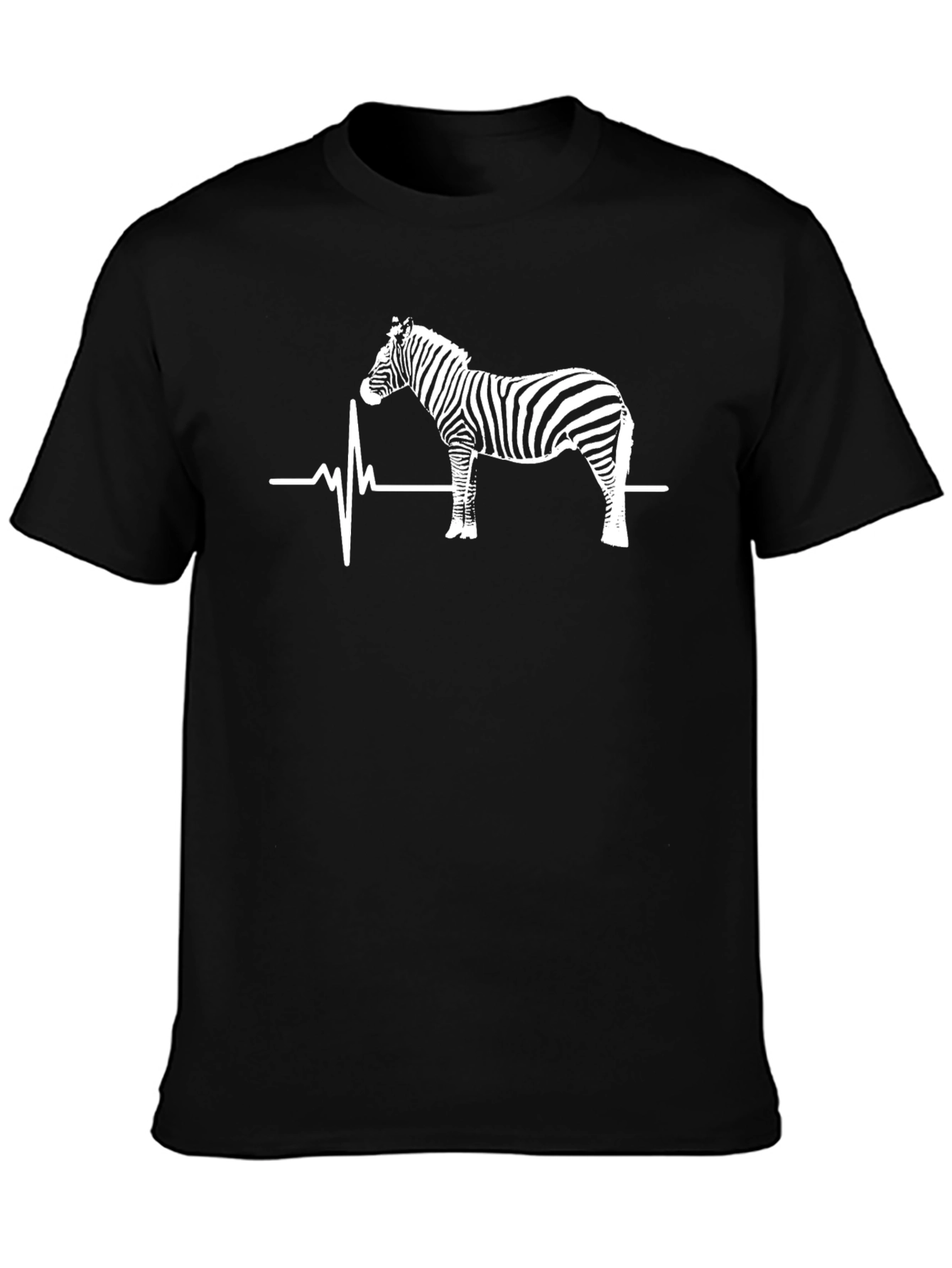 Black Zebra Heartbeat Graphic T-Shirt - Black Cotton Tee view 3
