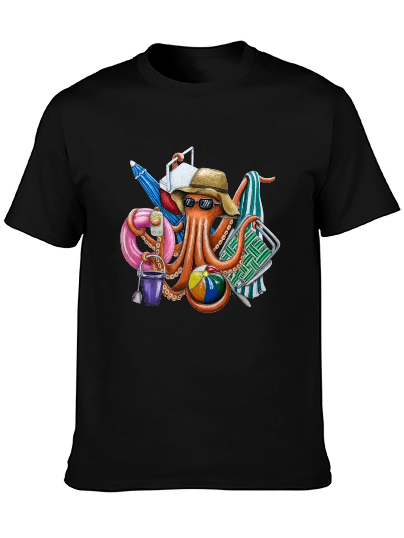 Black Beach Octopus Graphic T-Shirt - Summer Fun! view 3