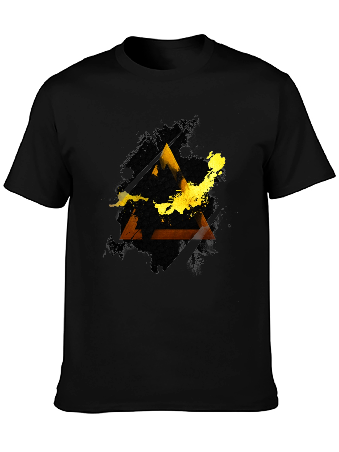 Black Abstract Triangle Graphic Men's Black Tee view 3