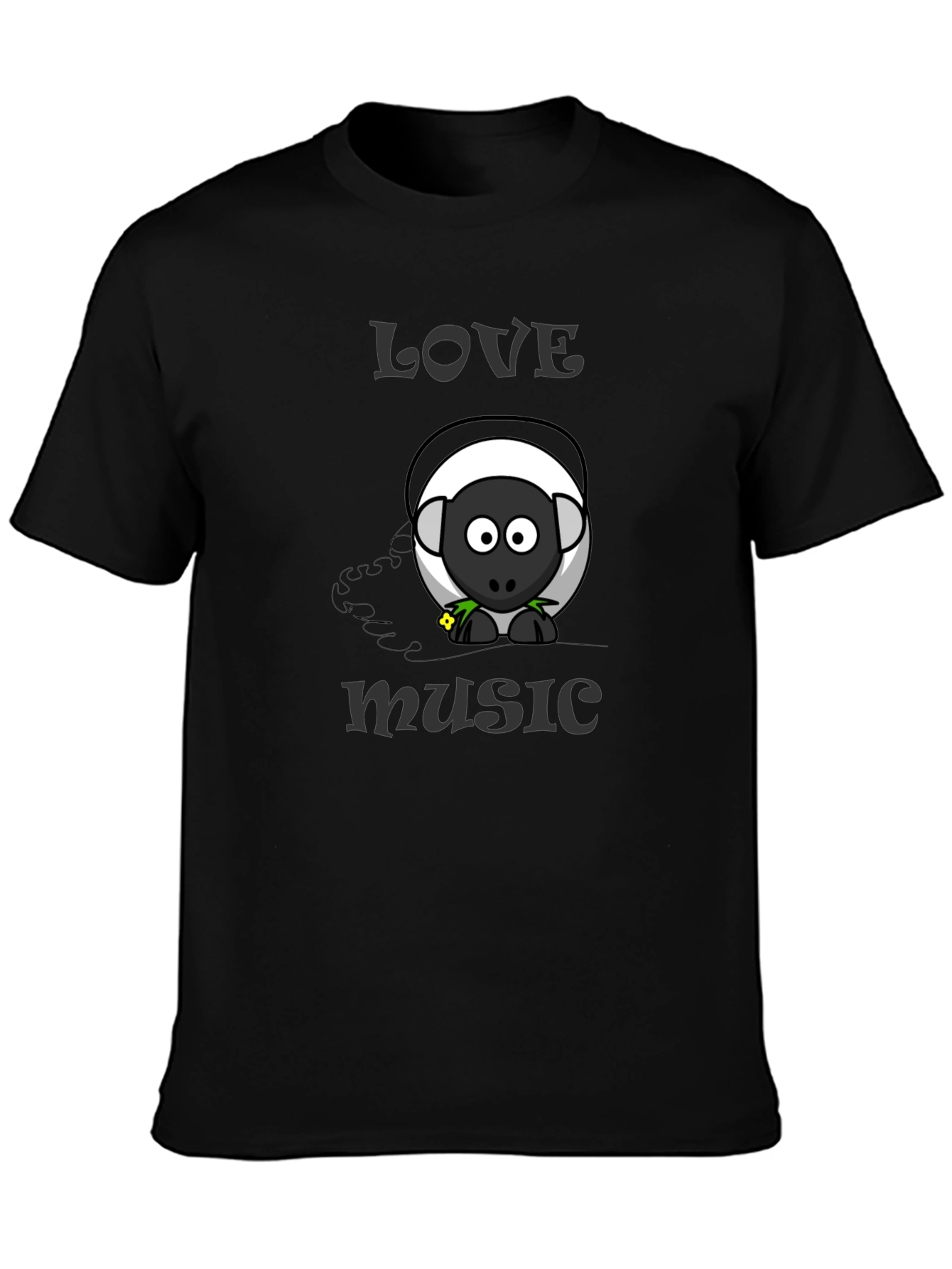 Black Love Music Sheep Cartoon Graphic T-Shirt view 3