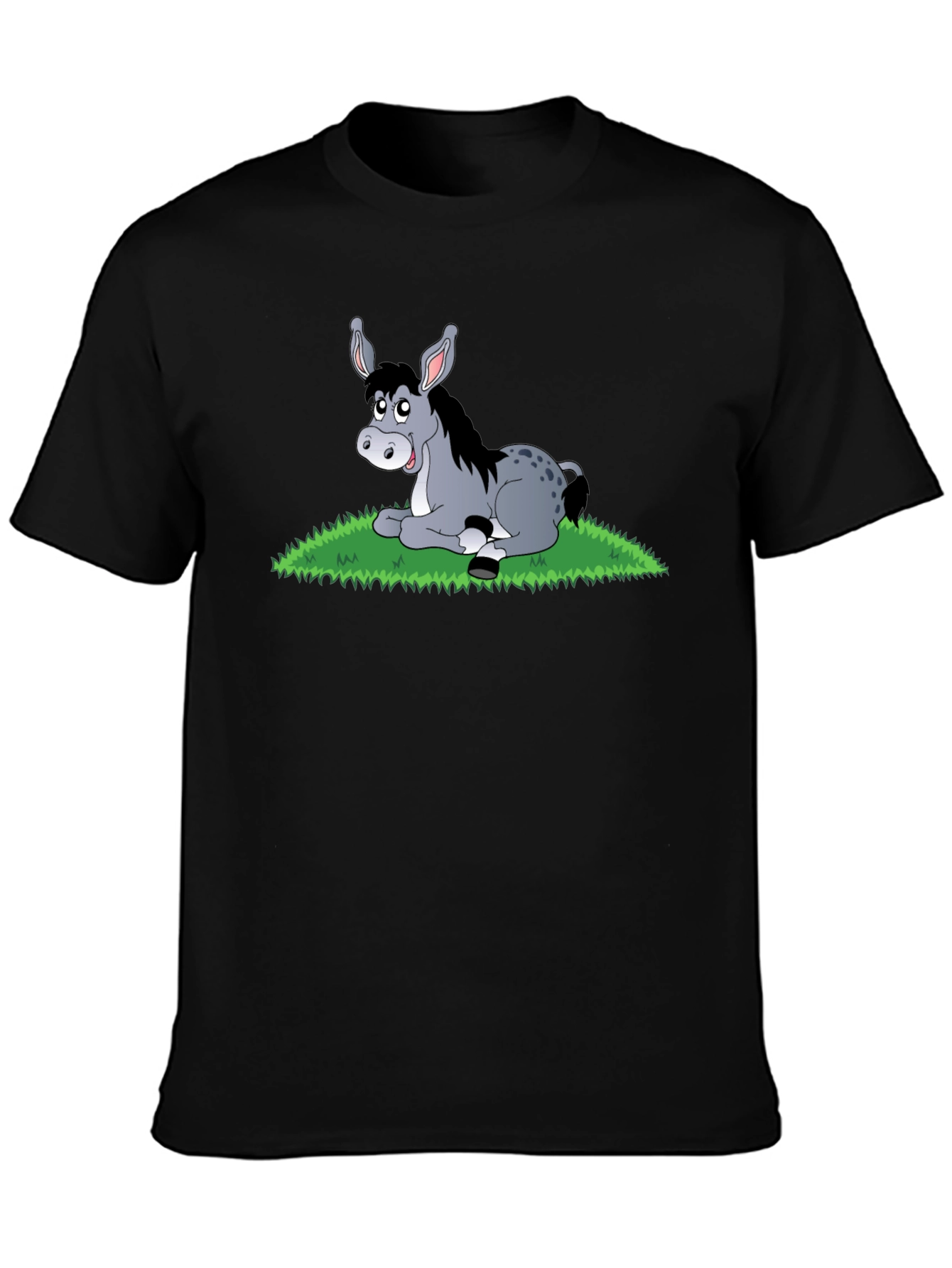 Black Cute Donkey Cartoon Black T-Shirt view 3