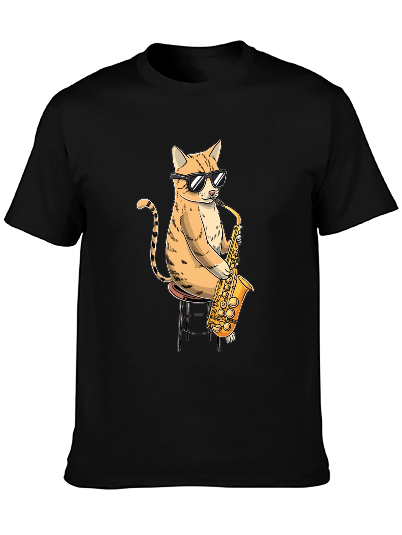 Black Cool Cat Saxophone Graphic T-Shirt view 3