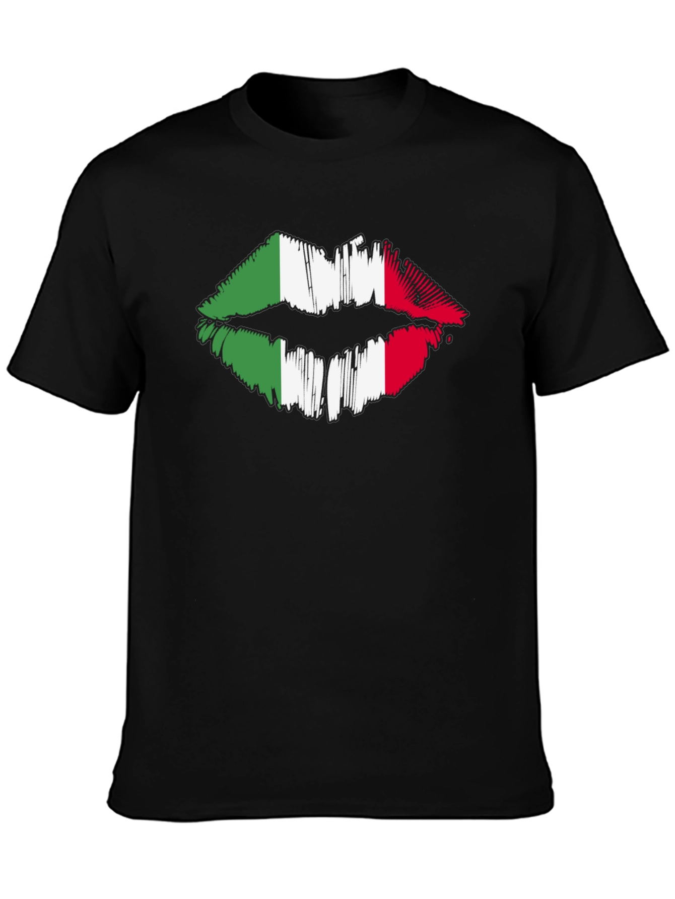 Black Italian Flag Lips Graphic Black T-Shirt view 3